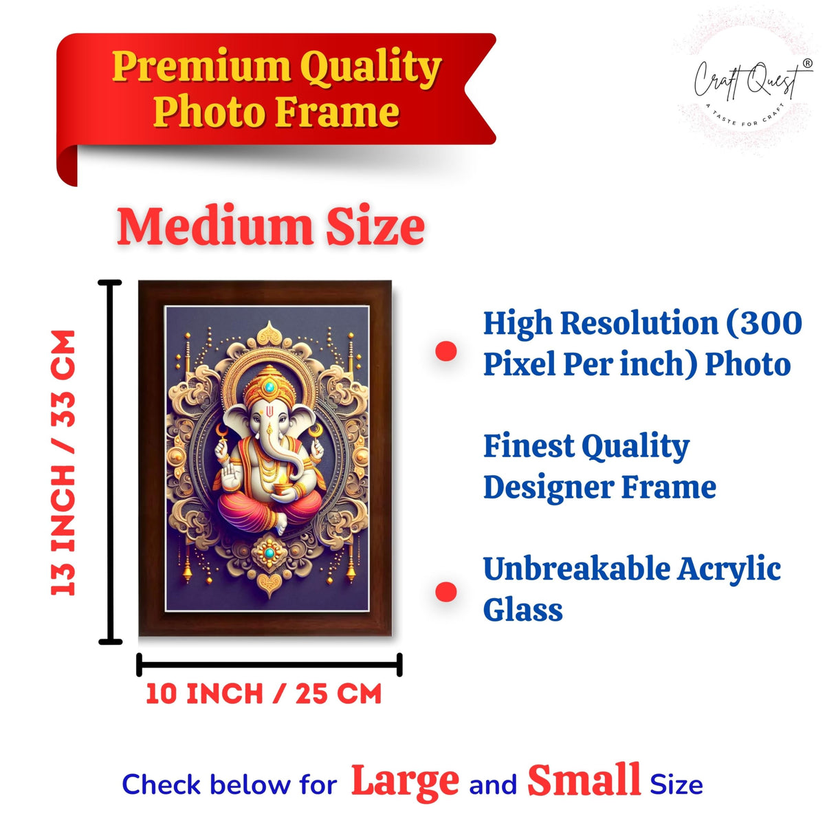 CRAFT QUEST Ganesh Ganpati Ganesha Art Framed Painting Ready to Hang and Wall Home Decor