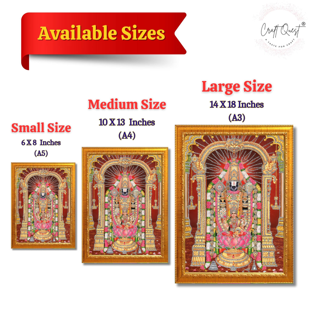 CRAFT QUEST Tirupati Balaji Lord Venkateshwara Swamy Wall Painting Framed Home and Pooja Décor