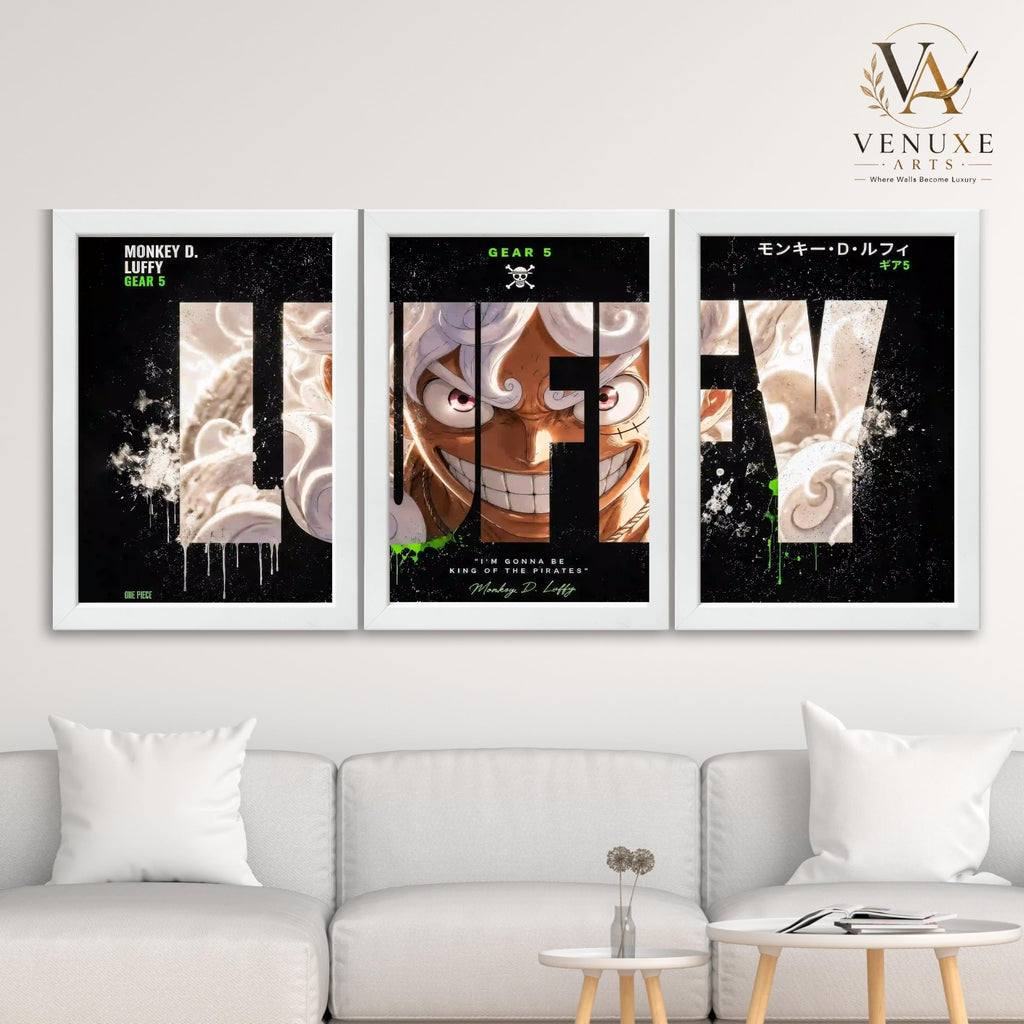 VENUXE ARTS Set Of 3 Anime Characters Wall Framed |Anime Characters Framed Poster for Living Room Bedroom Gaming Room Studio Wall Decor