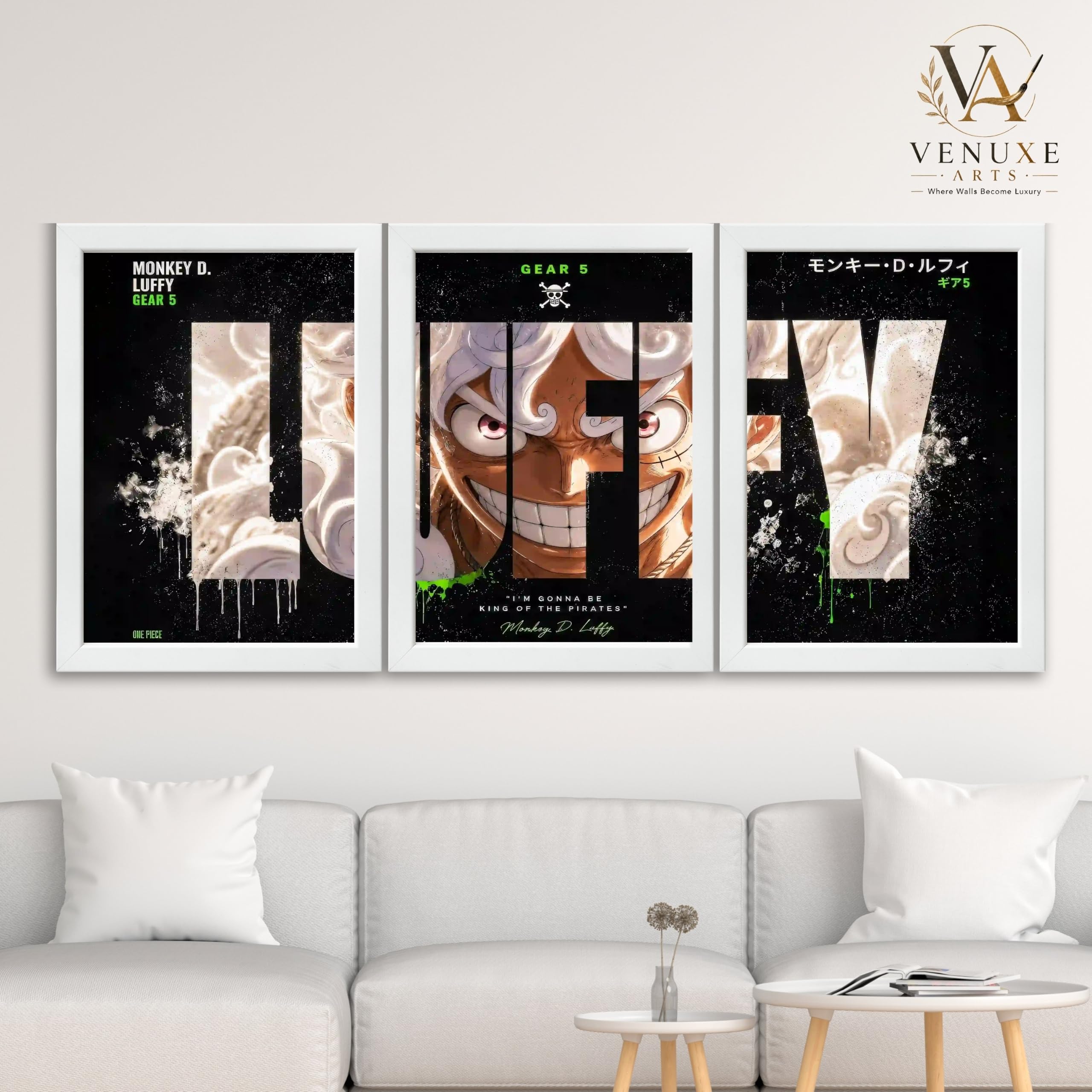 VENUXE ARTS Set Of 3 Anime Characters Wall Framed |Anime Characters Framed Poster for Living Room Bedroom Gaming Room Studio Wall Decor