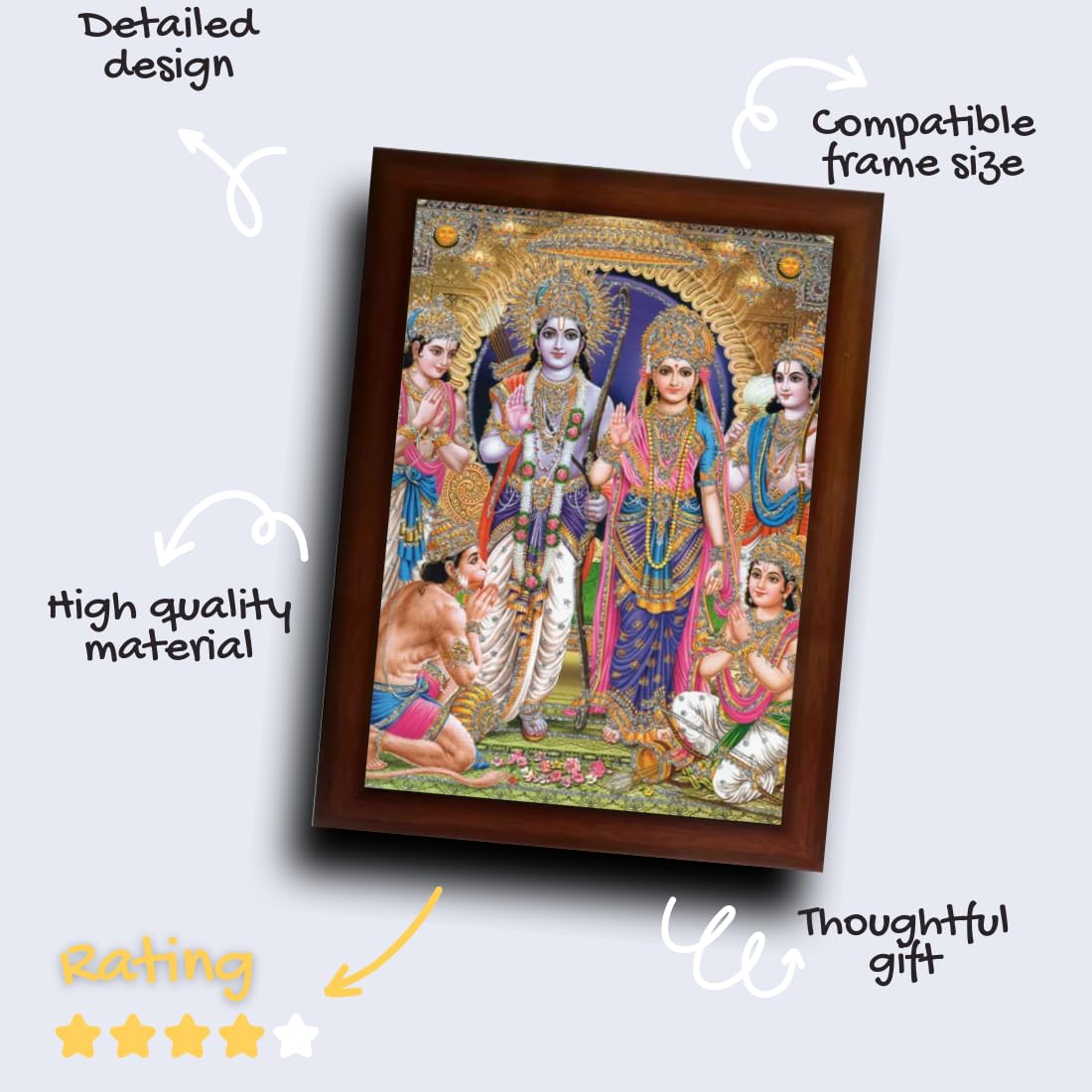 Craft Quest Shree Ram Darbar Sparkle Coated Framed Home Decorative Gift Item Painting (14 X 10 Inches, Multicolour, Religious)