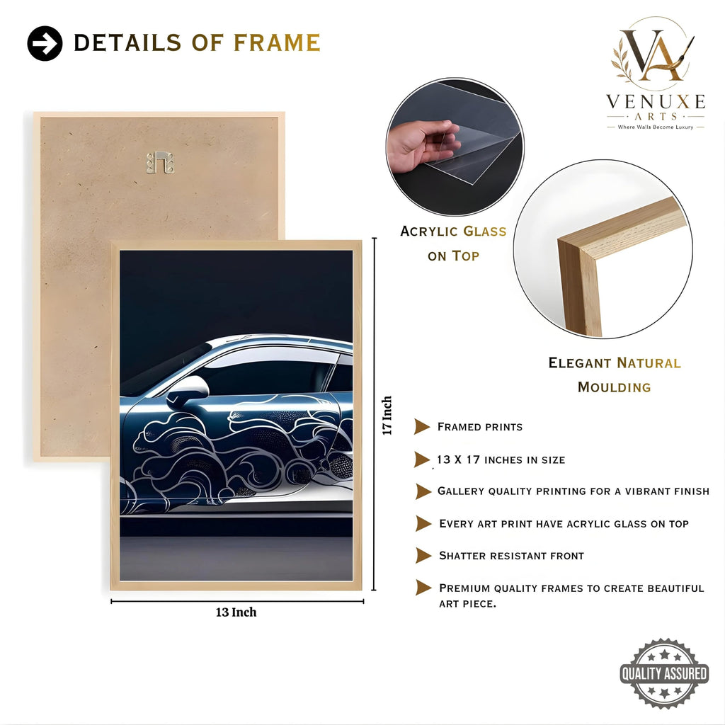 VENUXE ARTS Set Of 3 Big Sports Cars Framed Posters Gift Items for Boys Room Wall Decoration Bedroom Living Room Office Studio Décor | Car Poster Frame for Wall Décor