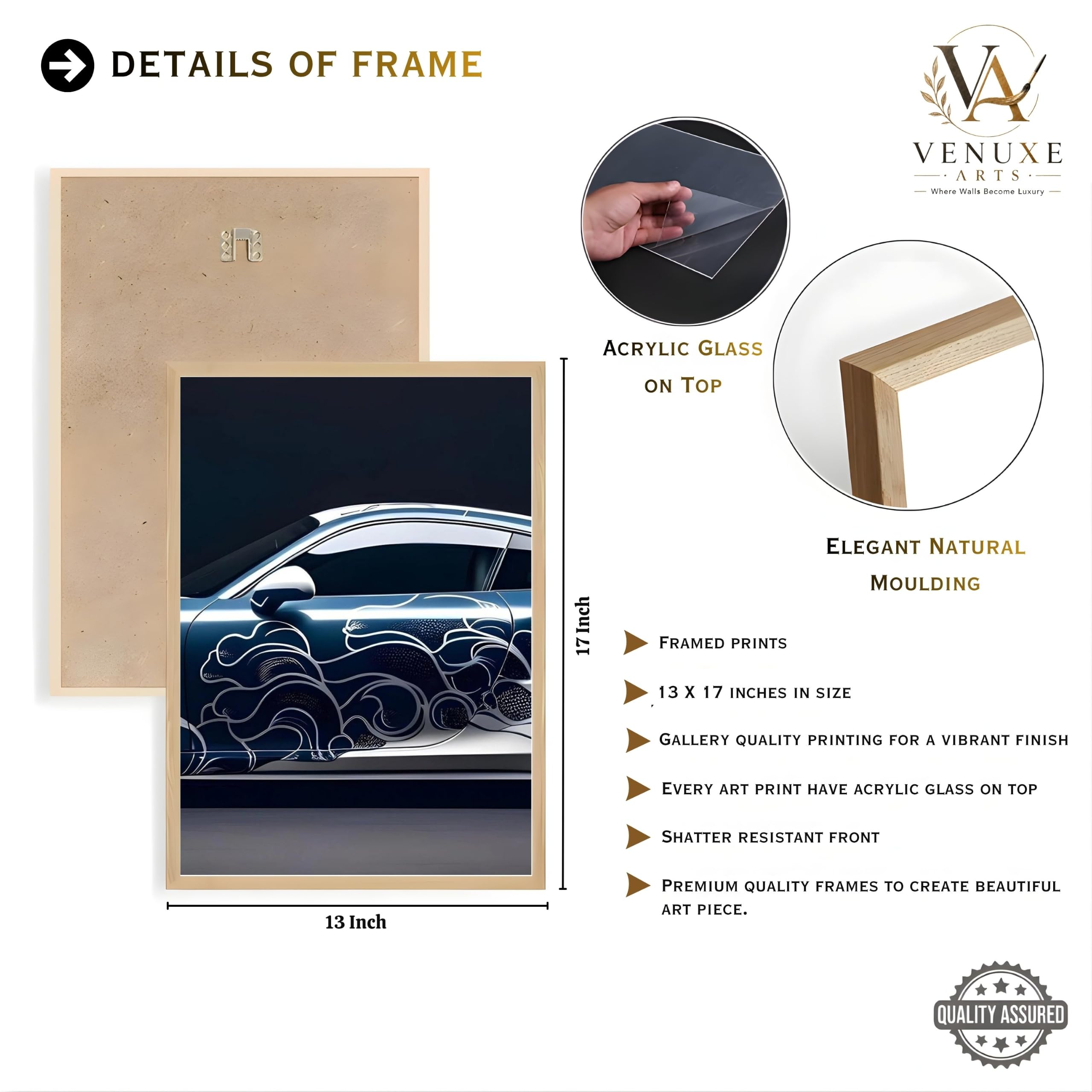 VENUXE ARTS Set Of 3 Big Sports Cars Framed Posters Gift Items for Boys Room Wall Decoration Bedroom Living Room Office Studio Décor | Car Poster Frame for Wall Décor