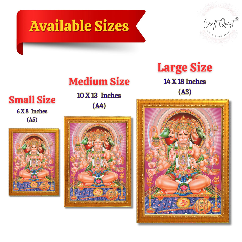 CRAFT QUEST Panchmukhi Hanuman JI | Bajrangbali Religious Photo frame Decorative Item Synthetic frame