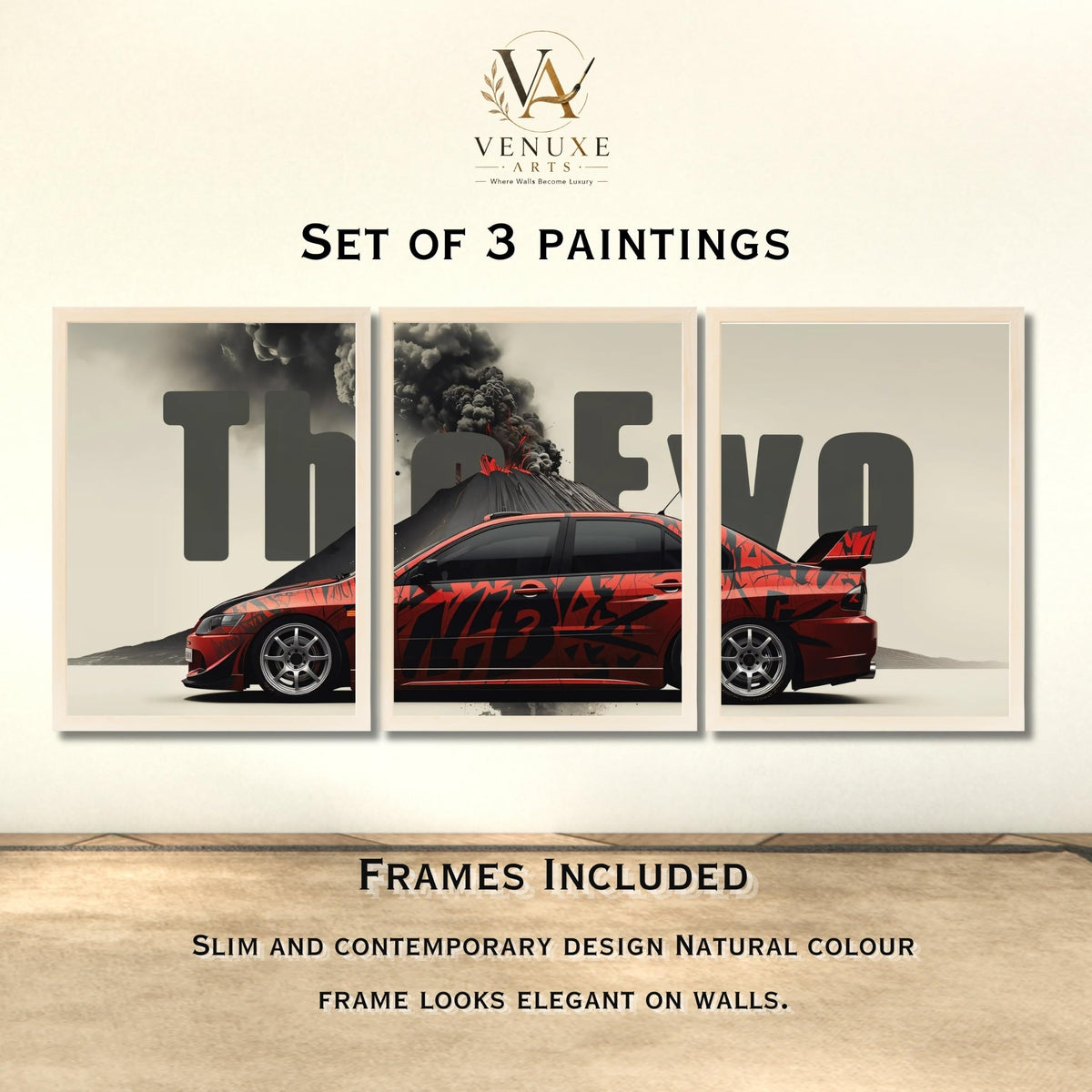 VENUXE ARTS Set Of 3 Big Sports Cars Framed Posters Gift Items for Boys Room Wall Decoration Bedroom Living Room Office Studio Décor | Car Poster Frame for Wall Décor