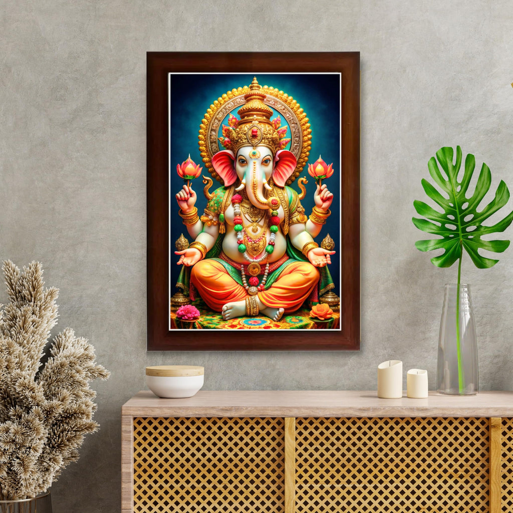 CRAFT QUEST Lord Ganpati Ji Laminated God Photo Frame Wall Decor Mandir Pooja Poster Religious Painting Divine Hindu Temple Decoration Spiritual Blessings Home Office Gift