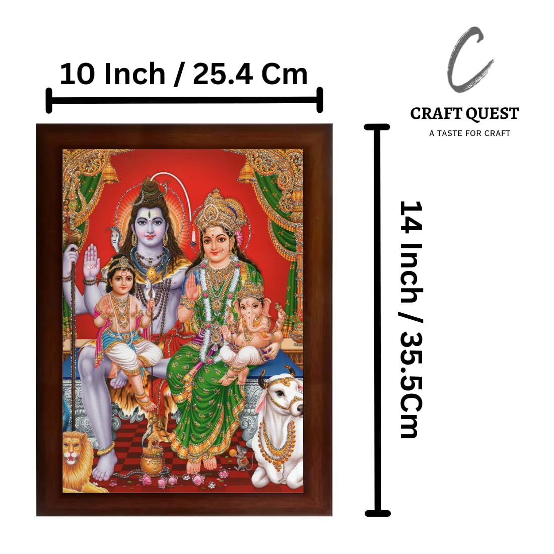 Craft Quest Shiv Parivar (Shiv Shankar, Maa Parvati, Ganesh and Kartikey) Religious Synthetic Photo Frame Sparkle Coated for Pooja (10 X 14 inch, Multicolour)