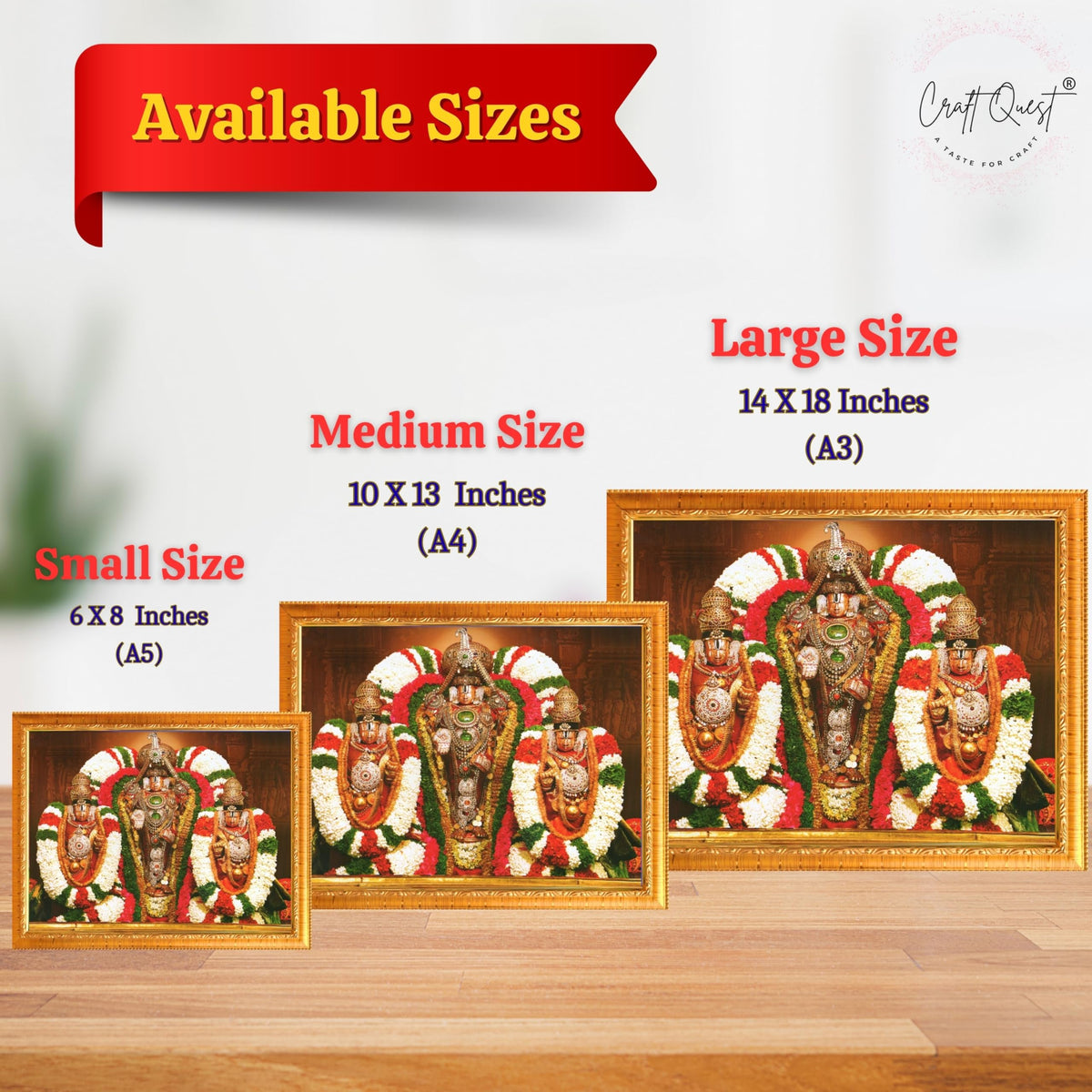 CRAFT QUEST Tirupati Balaji with Padmavati Photo Frame; sri; Venkateshwara; Wall Photo Frame | South God Frame for Home, Office, Temple & Gifting