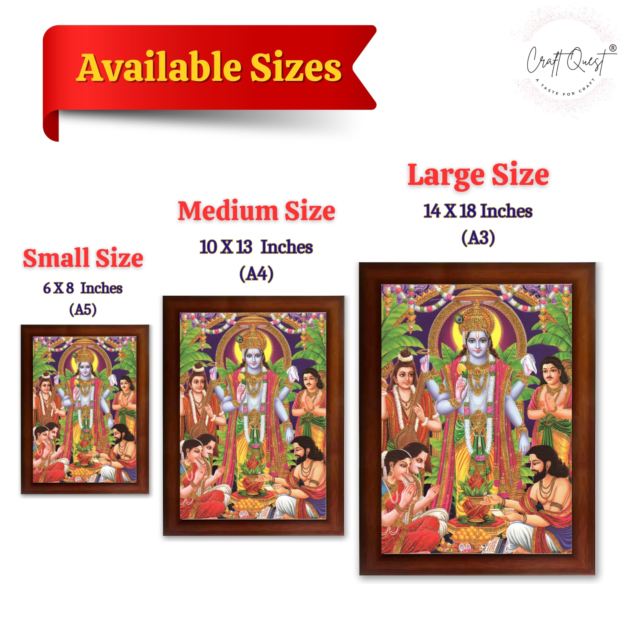 CRAFT QUEST Lord Satyanarayana Swamy | Bhagwan Satyanarayan Wall Painting Religious Wood Photo Frame with Acrylic glass