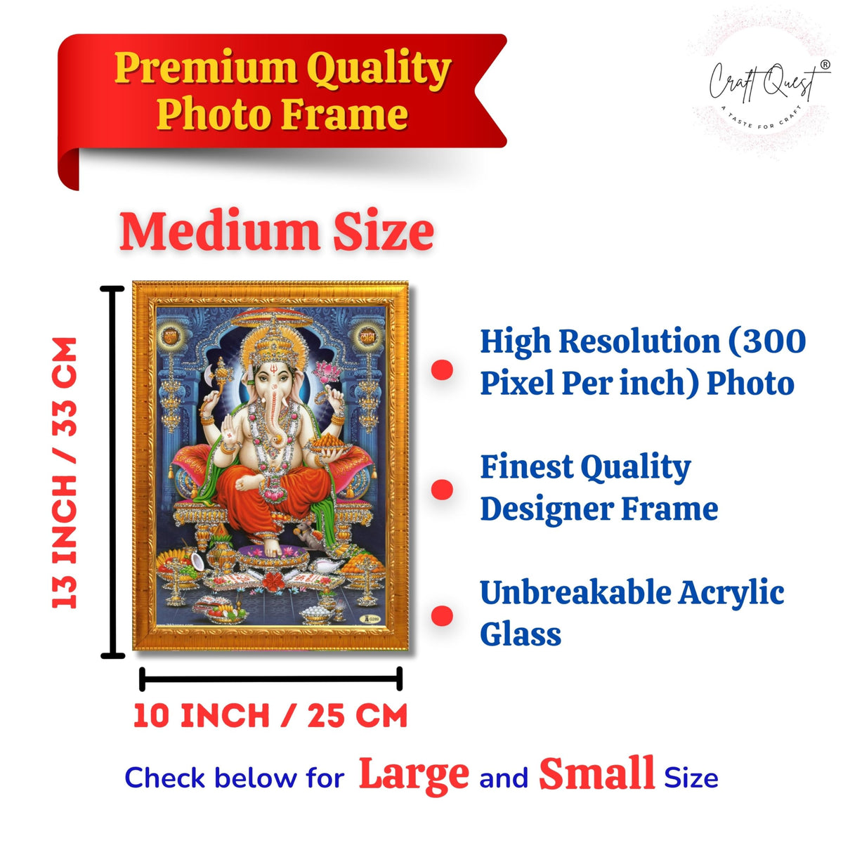 CRAFT QUEST God Ganpati Ganesha Modern Wall Art Painting With Frame For Pooja, Home and Office Decor Item