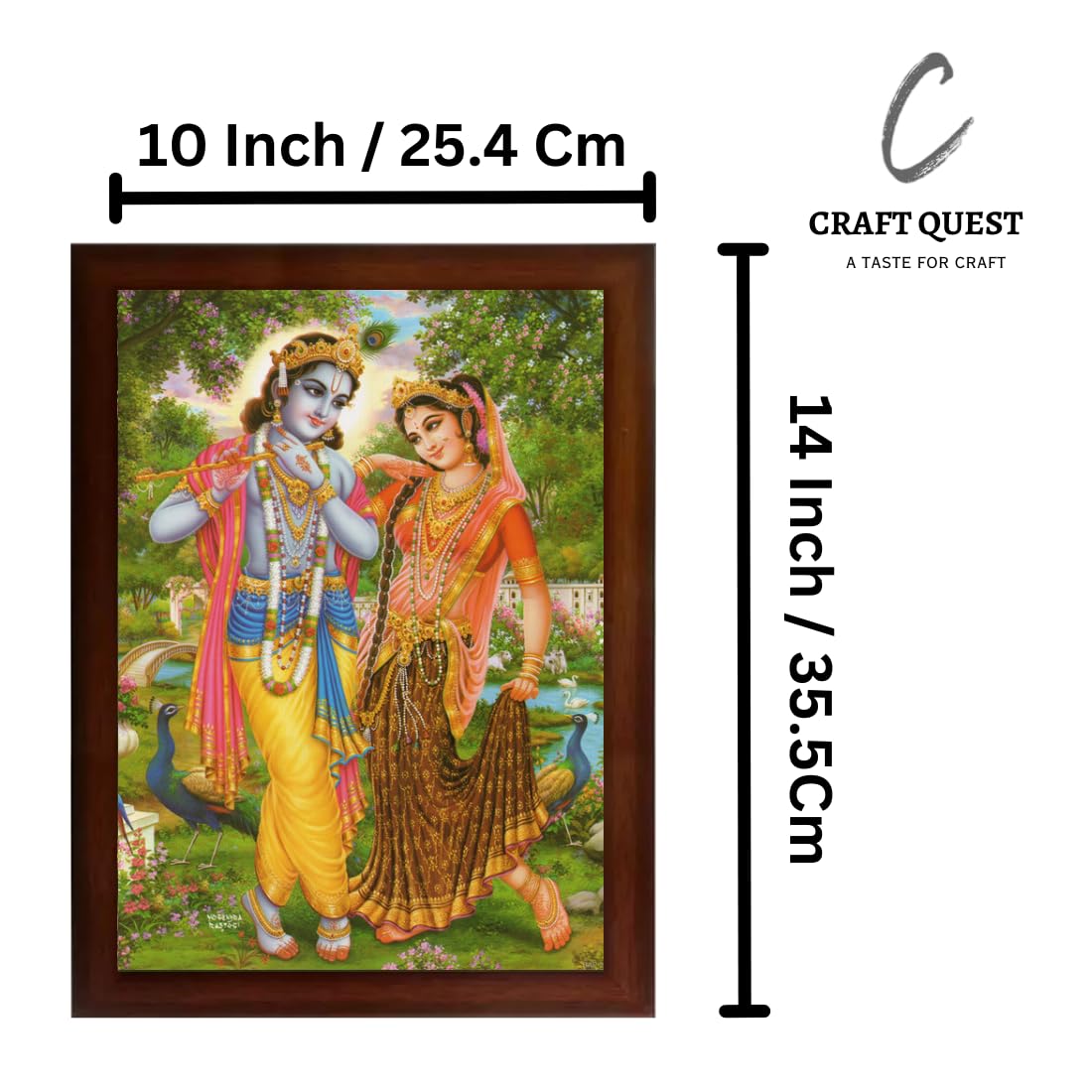 Craft Quest Radha Krishna Sparkle Coated Home Decorative Gift Item Framed Painting (10 X 14 Inches, Brown) RK1013-12
