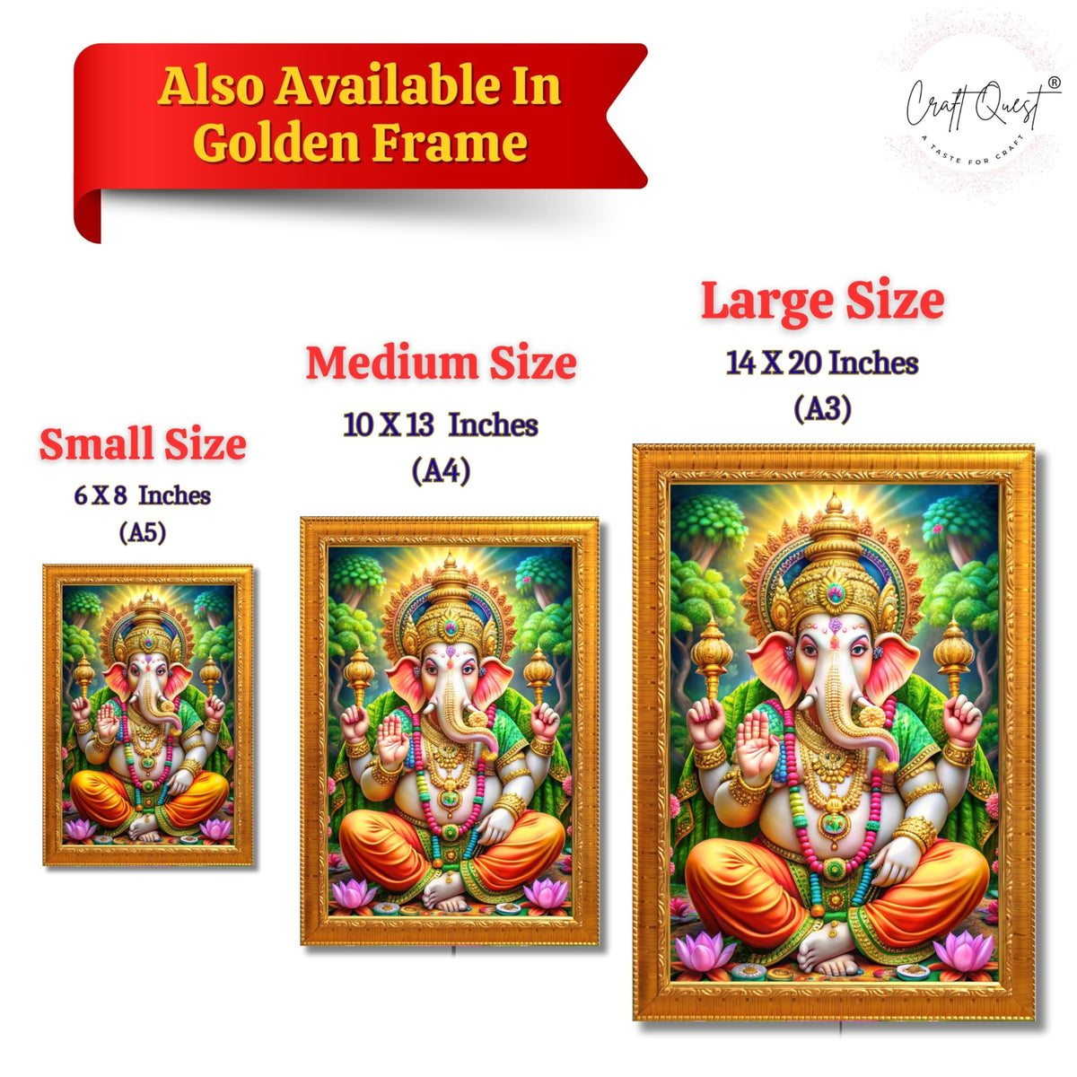 CRAFT QUEST Lord Ganesh Ganpati ji Wall Hanging Frame for Living Room, Pooja Room Décor Items GA-218