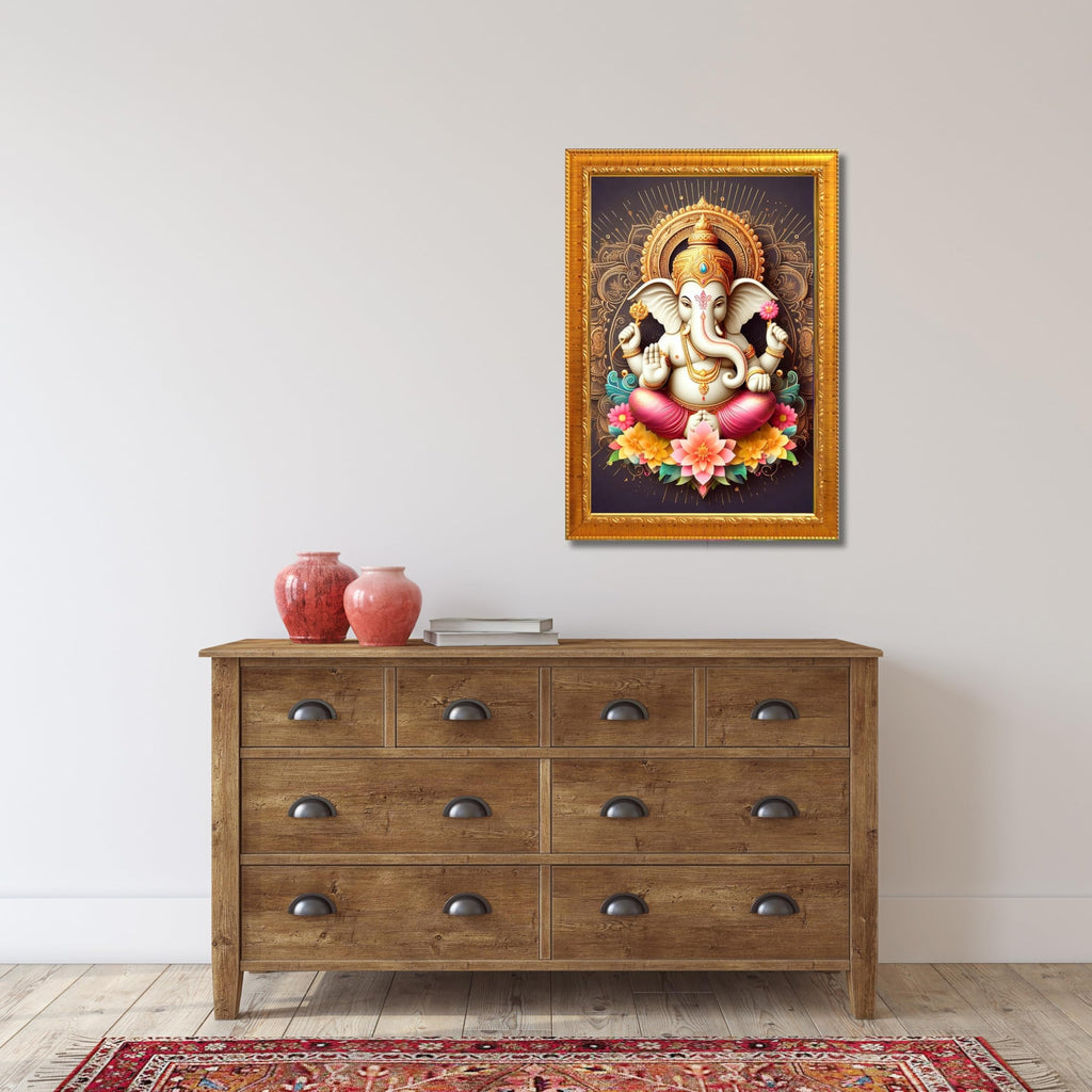CRAFT QUEST Lord Ganpati Ganesh ji God Frame for Pooja Room Home & Wall Decor GA-255