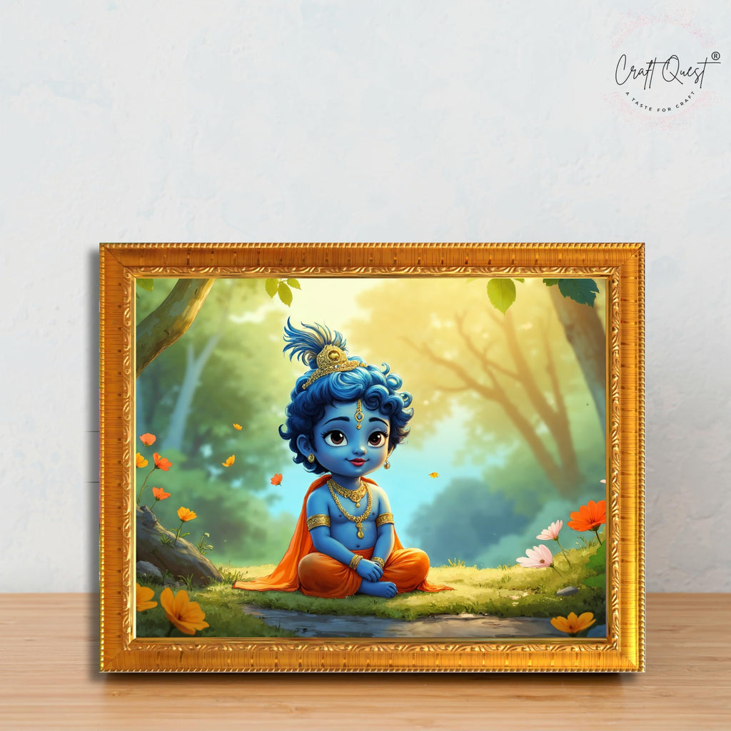 CRAFT QUEST Little Krishna Bal Gopal Makhan Chor Wall Photo Frame | Hindu God Kanha Devotional Home Decor | Gift Item