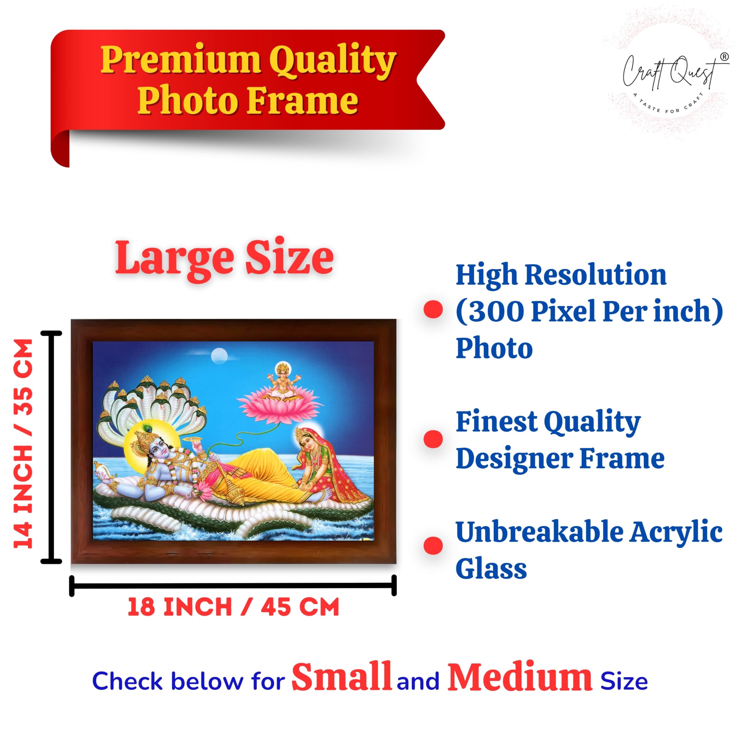 CRAFT QUEST Lord Vishnu and Goddess Lakshmi Giving Blessing on Shesh naag, landscape Glitter Painting with Golden Synthetic Frame