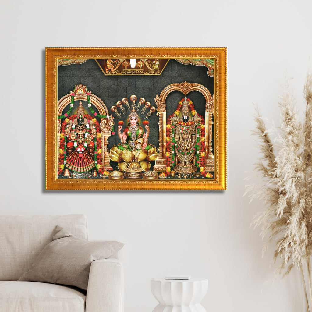 CRAFT QUEST Tirupati Balaji with Padmavati Venkateshwara; Wall Photo Frame | South God Frame for Home, Office, Temple & Gifting