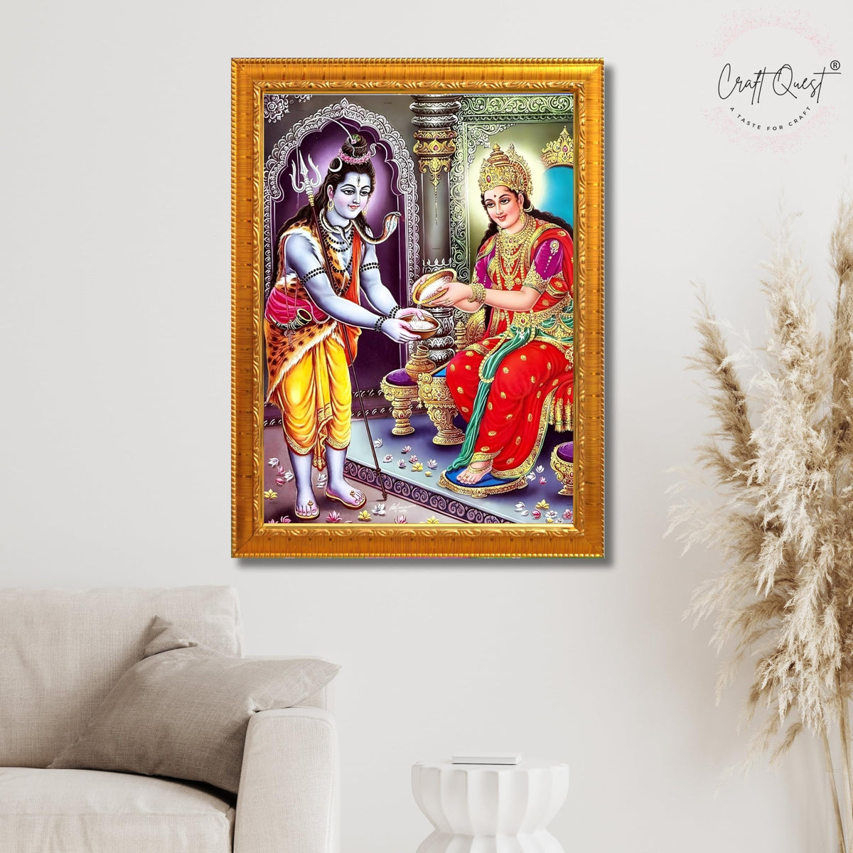 CRAFT QUEST Shiva & Maa Annapurna devi sitting on throne photo frame with Acrylic Glass for Home Kitchen, Restraunt, Business