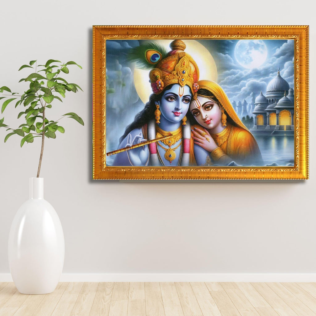 CRAFT QUEST Radha Krishna Art Photo Framed Painting for Home and Bedroom Wall Decoration of Size 14X10 Inches with Frame And Acrylic Glass