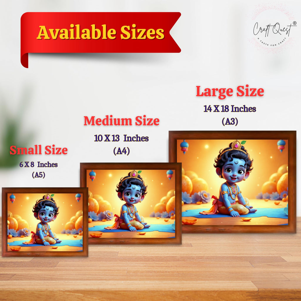CRAFT QUEST Baby Krishna Photo Frame | Shri Bal Gopal Painting | Krishna Photo Frames for Walls, Home, Living Room and Home Décor
