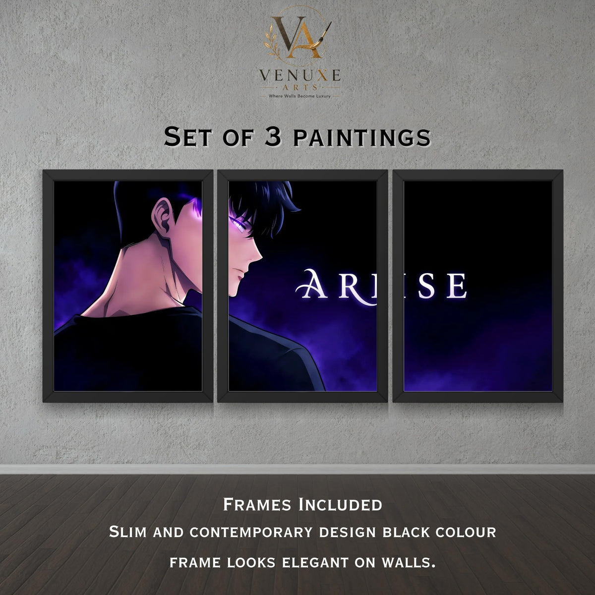 VENUXE ARTS Set Of 3 Anime Characters Wall Framed |Anime Characters Framed Poster for Living Room Bedroom Gaming Room Studio Wall Decor