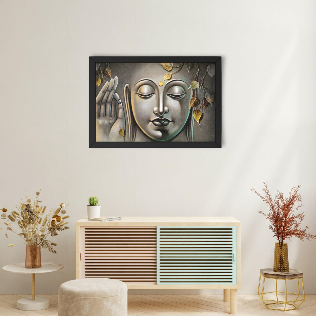 CRAFT QUEST Abstract Wall Art of Meditating Buddha Religious Painting With Frame for Home and Office Décor