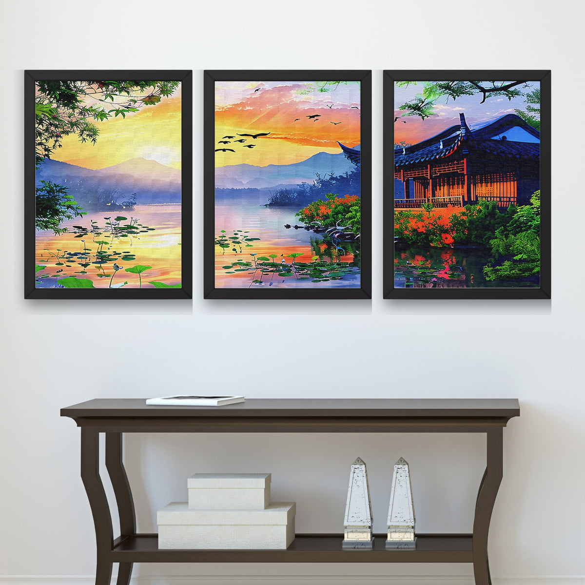 CRAFT QUEST Modern Art Of Sunset Wall Art | Set of 3 Frames for Home Decoration | Ideal for Living Room, Bedroom & Offices
