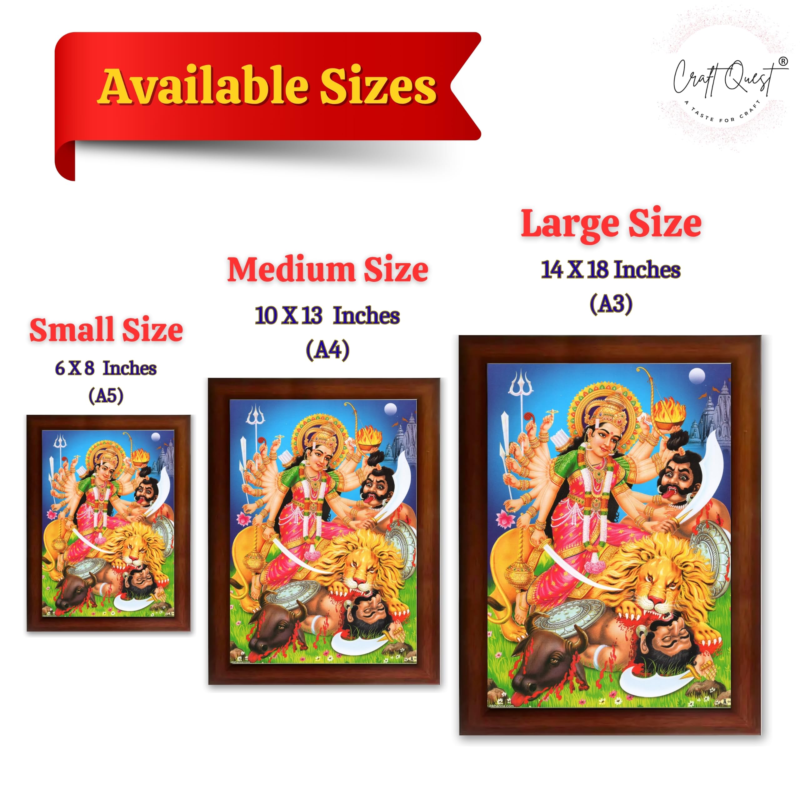 CRAFT QUEST Durga mata Mahishasura Mardini | Mahisasur Mardhini Durga Maa Wall Painting Framed, Religious Photo Frame With Acrylic Glass