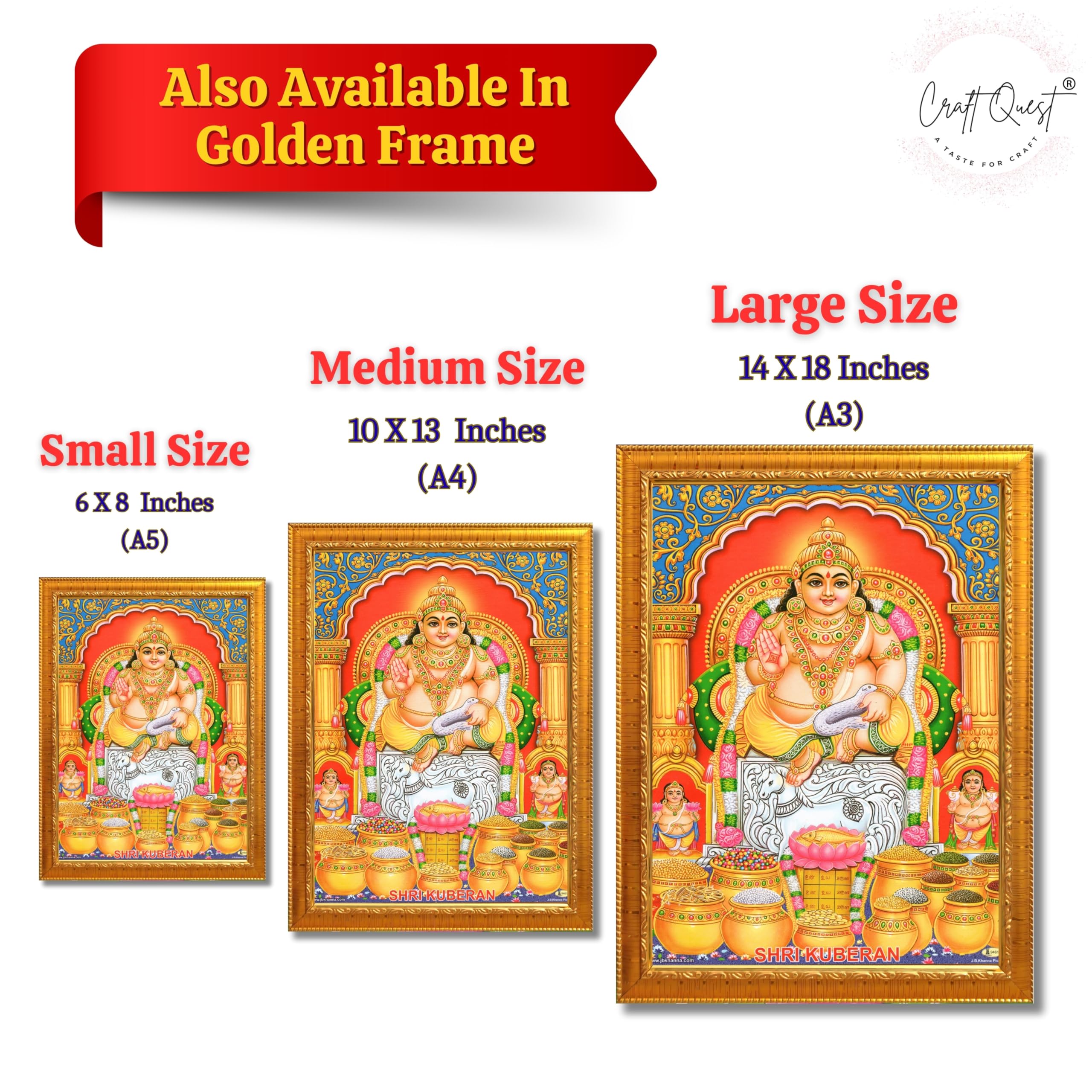CRAFT QUEST Lord Kubera Swamy Bhagwan Kuber Kubera Wall Painting Framed, Religious Photo Frame, Home Decoration Item