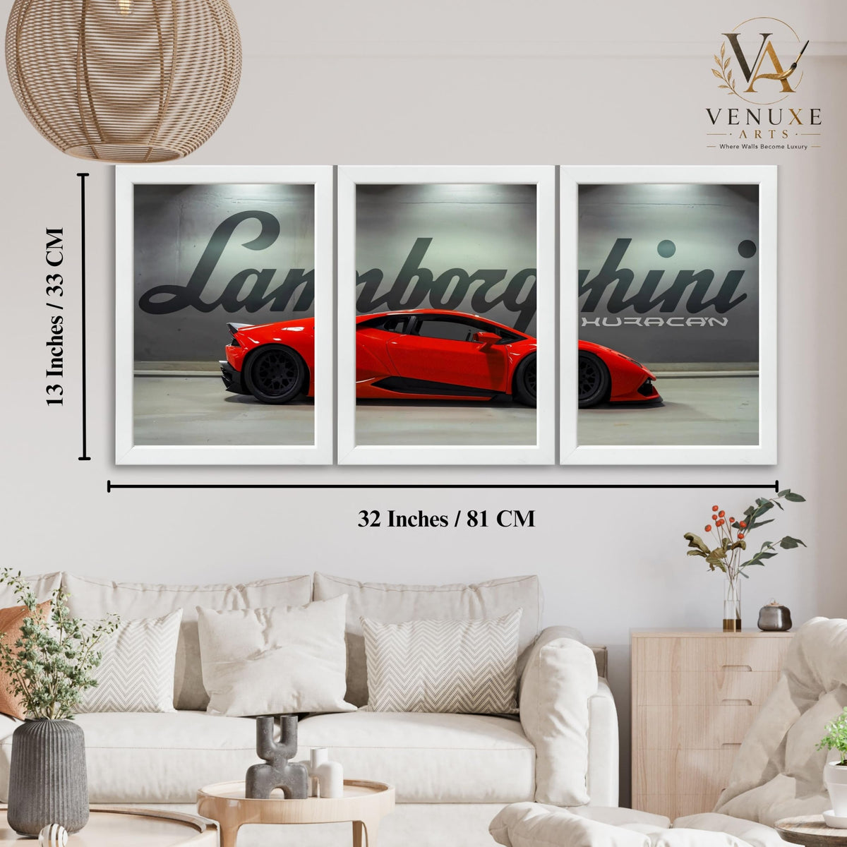 VENUXE ARTS Set Of 3 Big Sports Cars Framed Posters Gift Items for Boys Room Wall Decoration Bedroom Living Room Office Studio Décor | Car Poster Frame for Wall Décor