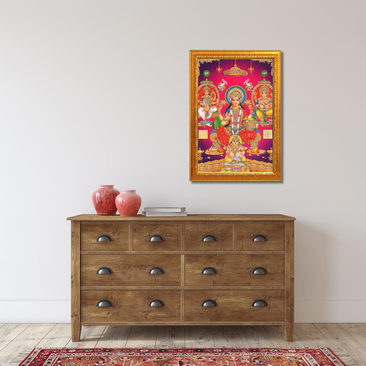 CRAFT QUEST Laxmi Ganesh Saraswati Religious Photo Frame for Wall, Table, Office, Temple, Pooja, Living Room and Home Decor Item
