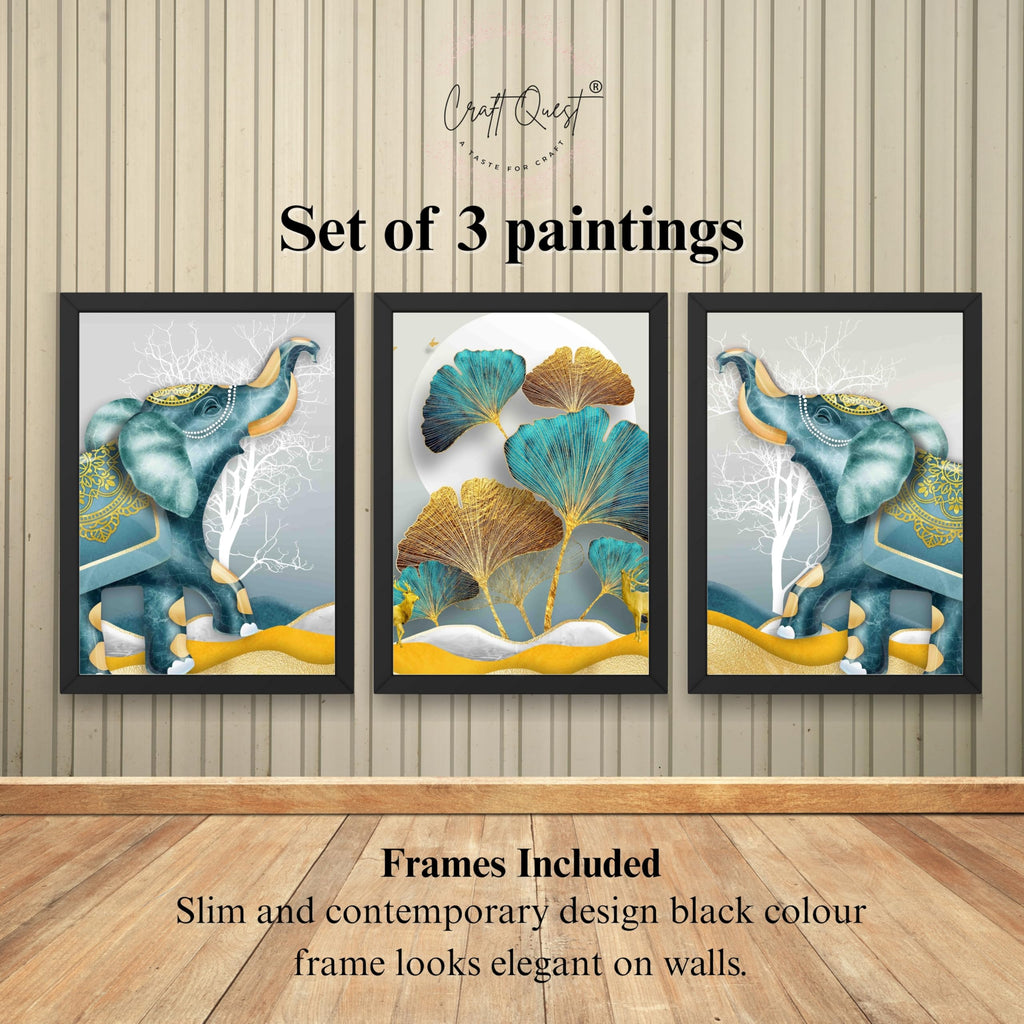 CRAFT QUEST Modern Art Flowers Abstract Wall Art | Set of 3 Frames for Home Decoration | Ideal for Living Room, Bedroom & Offices