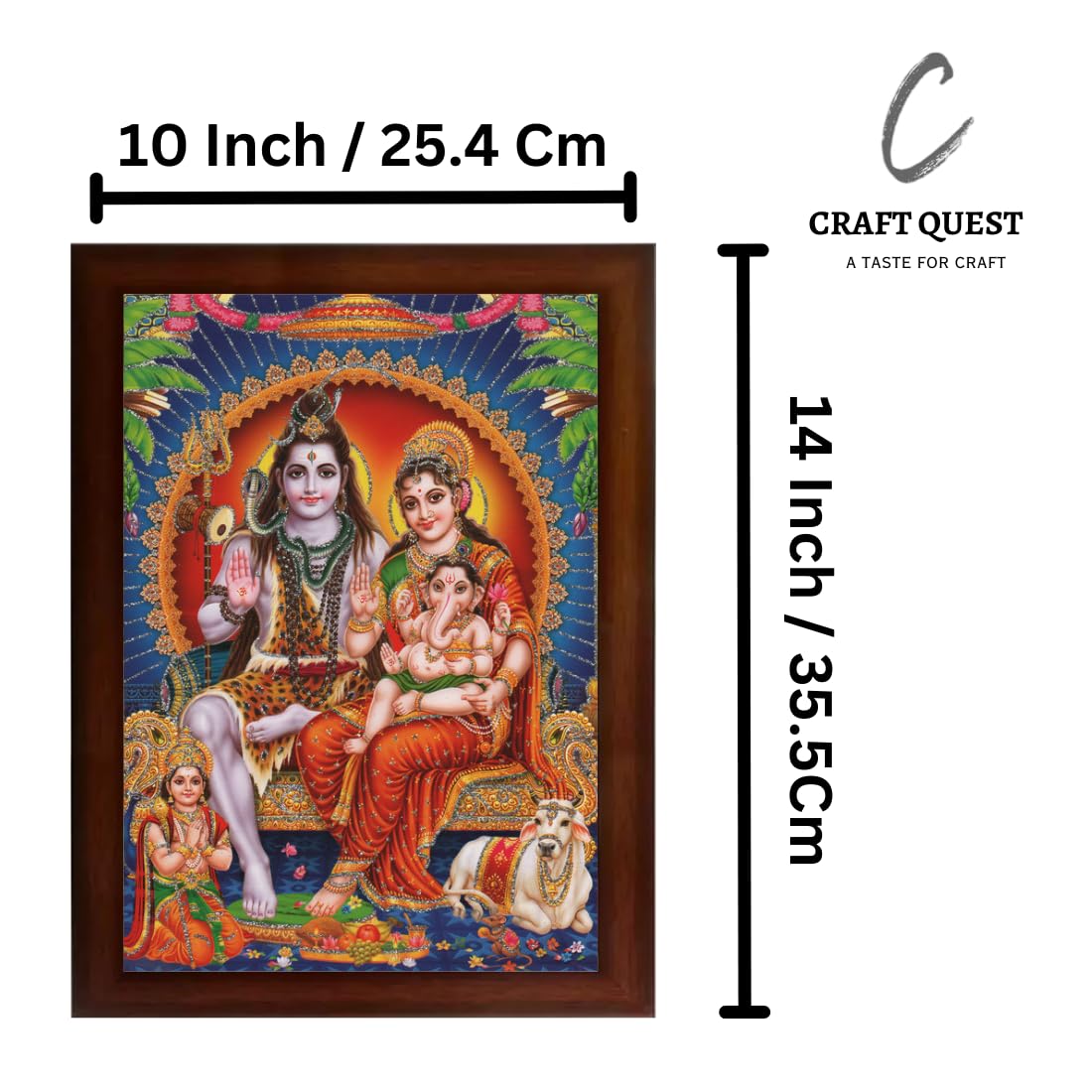 Craft Quest Shiv Parivar (Shiv Shankar, Maa Parvati, Ganesh and Kartikey) Religious Wood Photo Frame for Pooja (Multicolour, 14 X 10 inch)