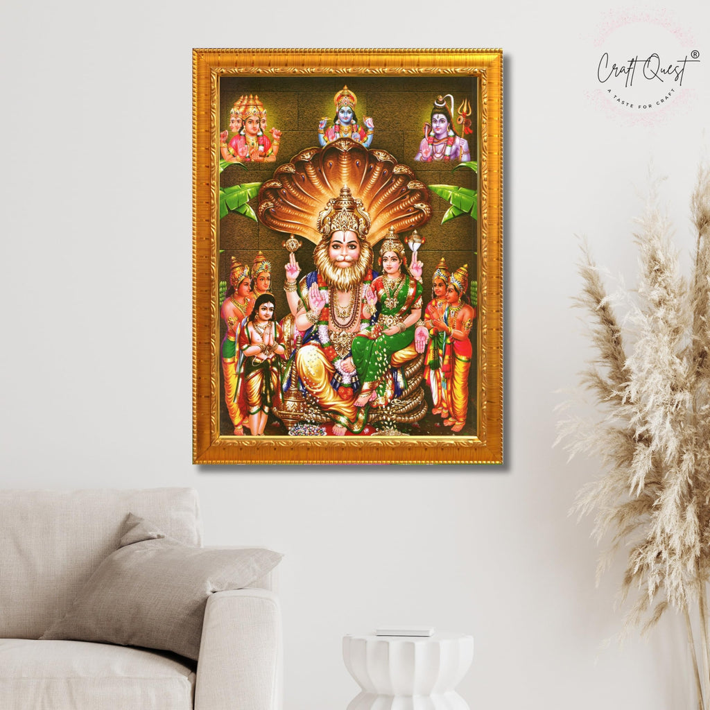 CRAFT QUEST Lakshmi Narasimha Swamy Lord Narsingh Bhagwan Photo Framed | Religious Photo Frame | Ideal for Home, Office, Temple & Puja Room, Wall Decor