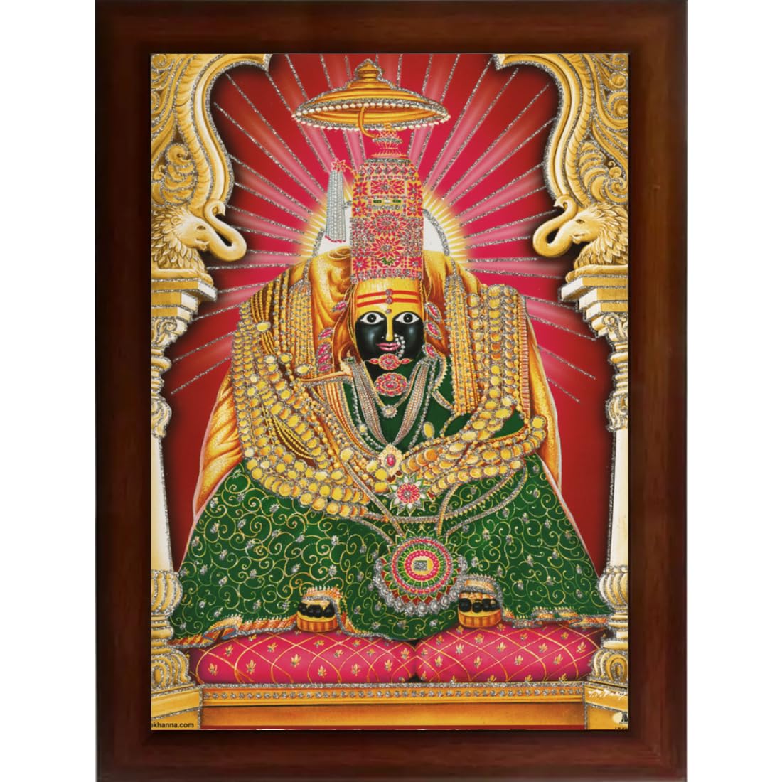 CRAFT QUEST Tulja mata photo with frame, Tuljabhawani photo, Tuljapur, Religious Framed Painting with Acrylic glass