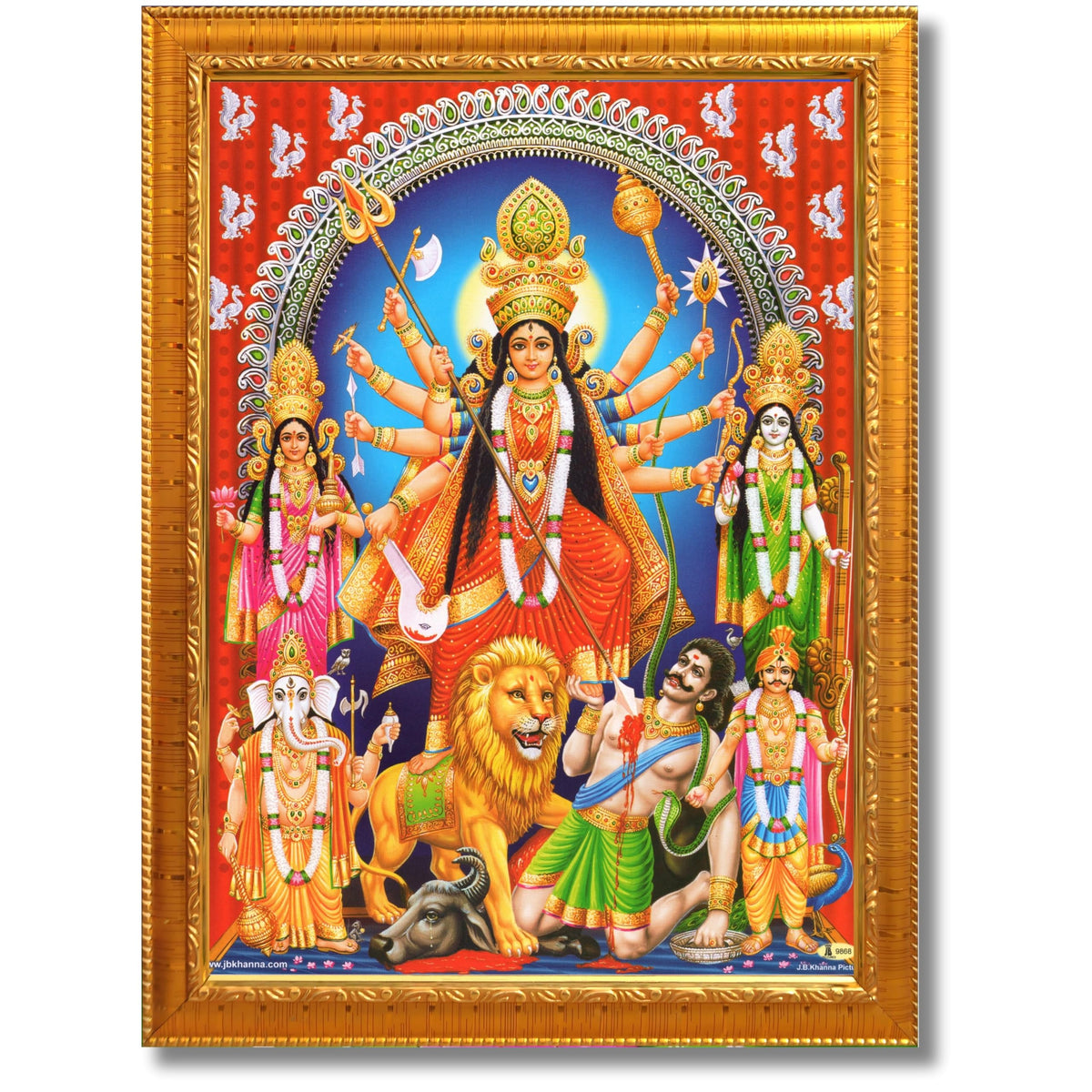CRAFT QUEST Durga mata Mahishasura Mardini | Mahisasur Mardhini Durga Wall Painting Framed, Goddess Religious Photo Frame With Acrylic Glass