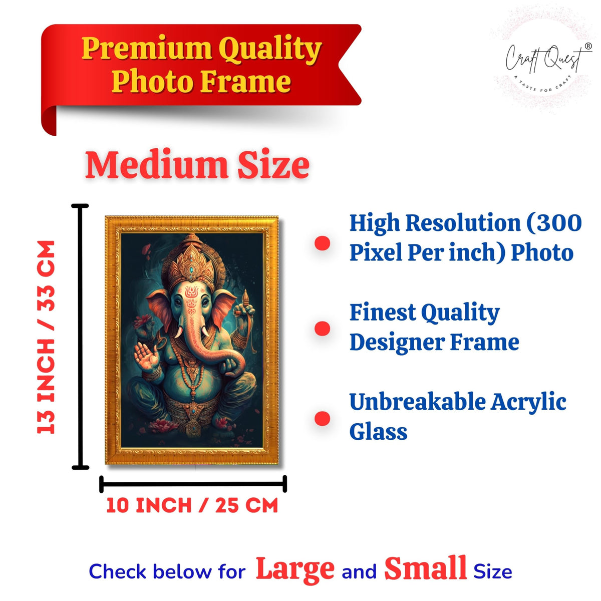 CRAFT QUEST God Ganpati Modern Wall Art Painting With Frame For Pooja, Home and Office Decor Item