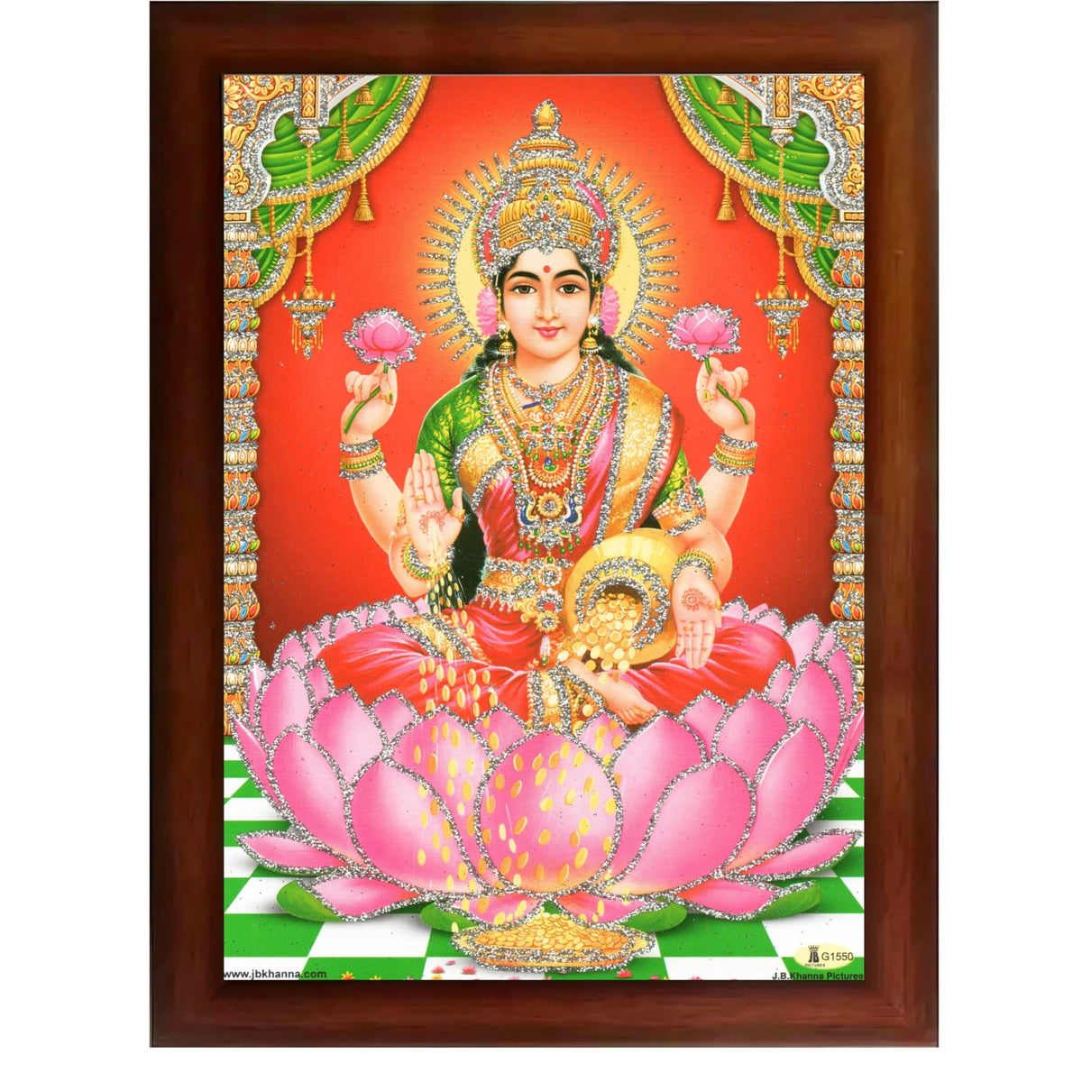 CRAFT QUEST Goddess Lakshmi Devi Dhana Vaibhav Laxmi Maa Wall Painting Frame for Diwali,Temple, Pooja, Living Room Home and Decor Item