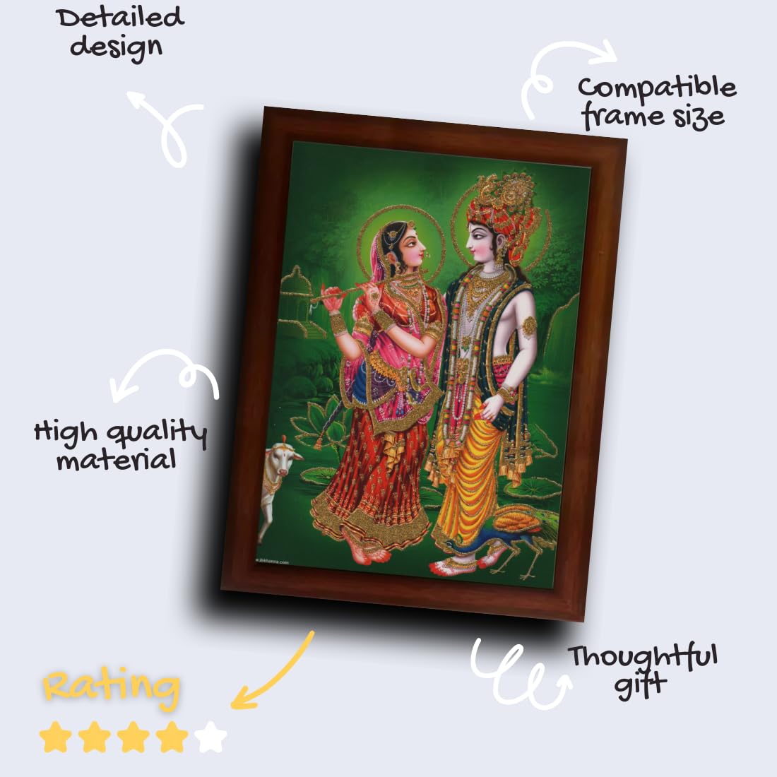Craft Quest Radha Krishna Sparkle Coated Home Decorative Gift Item Framed Painting (10 X 14 Inches, Brown) RK1013-112