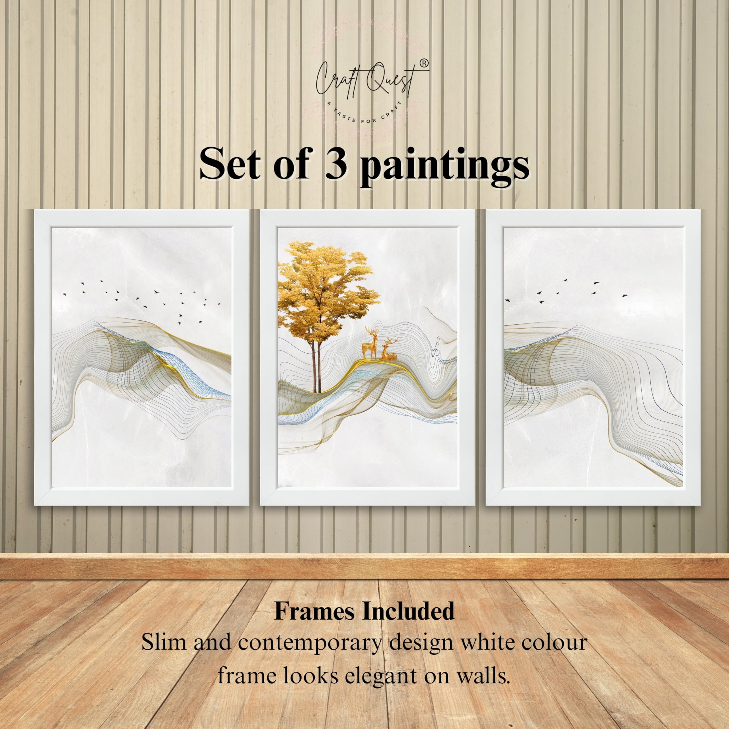 CRAFT QUEST Modern Art Landscapes Sanlian Adornment Wall Art | Set of 3 Frames for Home Decoration | Ideal for Living Room, Bedroom & Offices