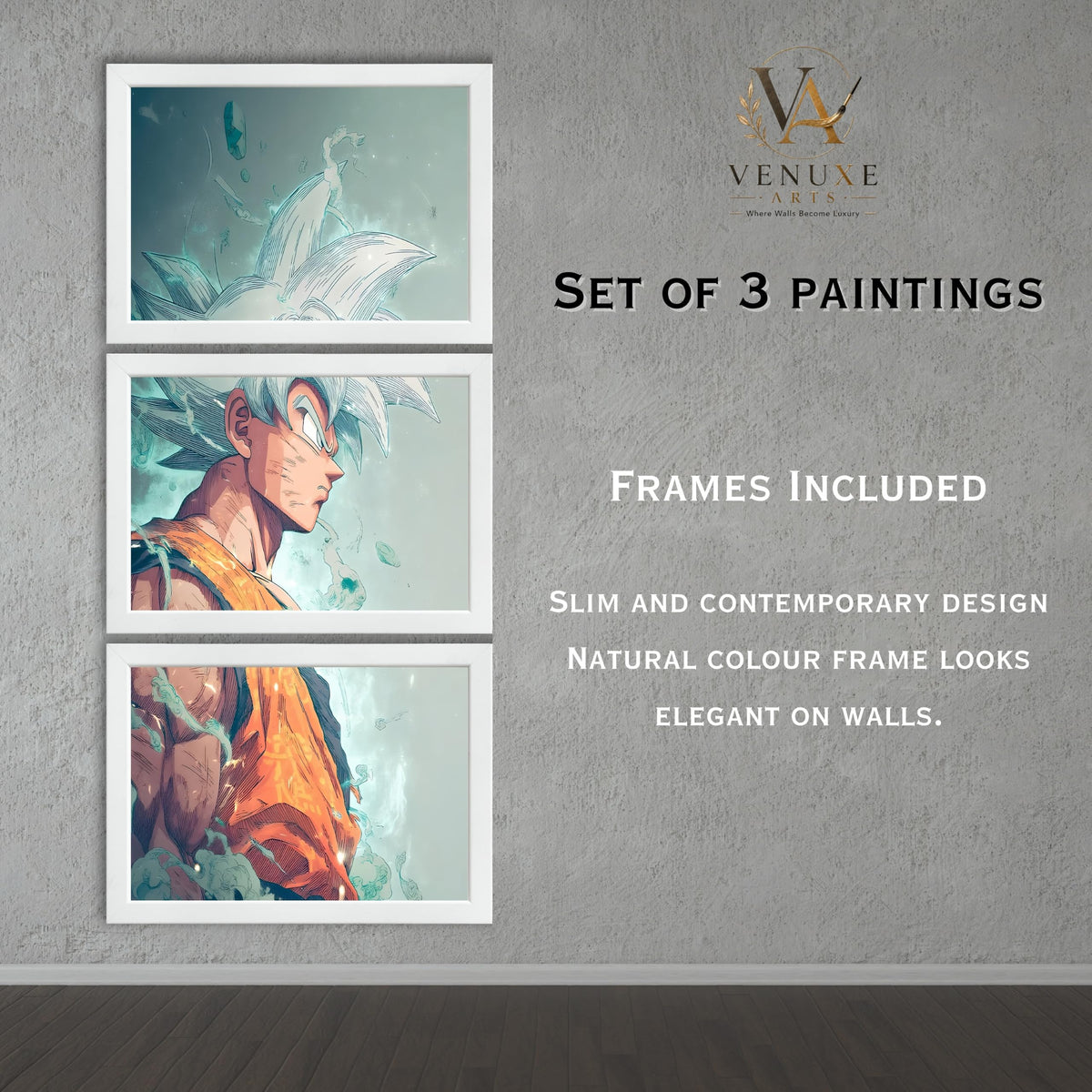 VENUXE ARTS Set Of 3 Anime Characters Wall Framed |Anime Characters Framed Poster for Living Room Bedroom Gaming Room Studio Wall Decor