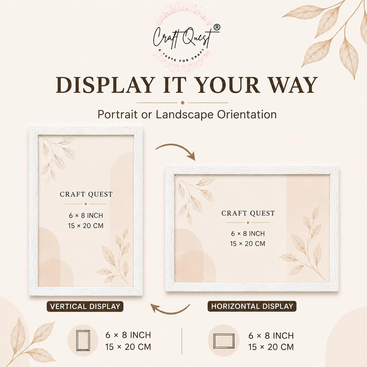 CRAFT QUEST 4X6 Inch Size synthetic Wall Mount Photo frames Single For Home Decoration, Living Room, Office Decoration (Natural, Set of 1)