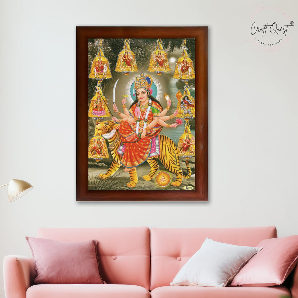 CRAFT QUEST Durga Maa Nav Navdurga Wall Painting Framed Home and Pooja,Office Decor Items