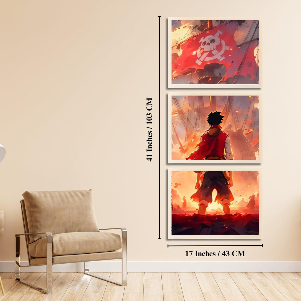 VENUXE ARTS Set Of 3 Anime Characters Wall Framed |Anime Characters Framed Poster for Living Room Bedroom Gaming Room Studio Wall Decor