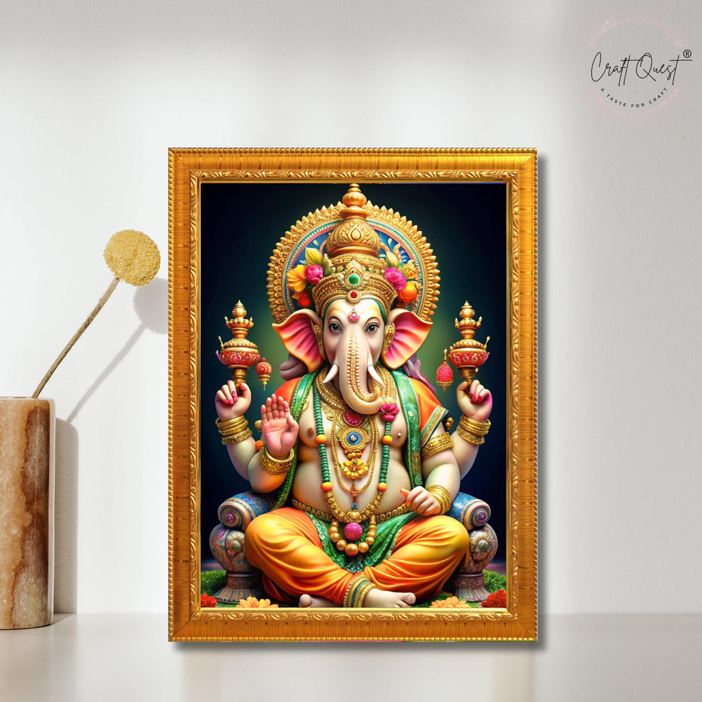 CRAFT QUEST God Ganesh Ganpati ji Ganesha Art Framed Painting Ready to Hang and Wall Decor