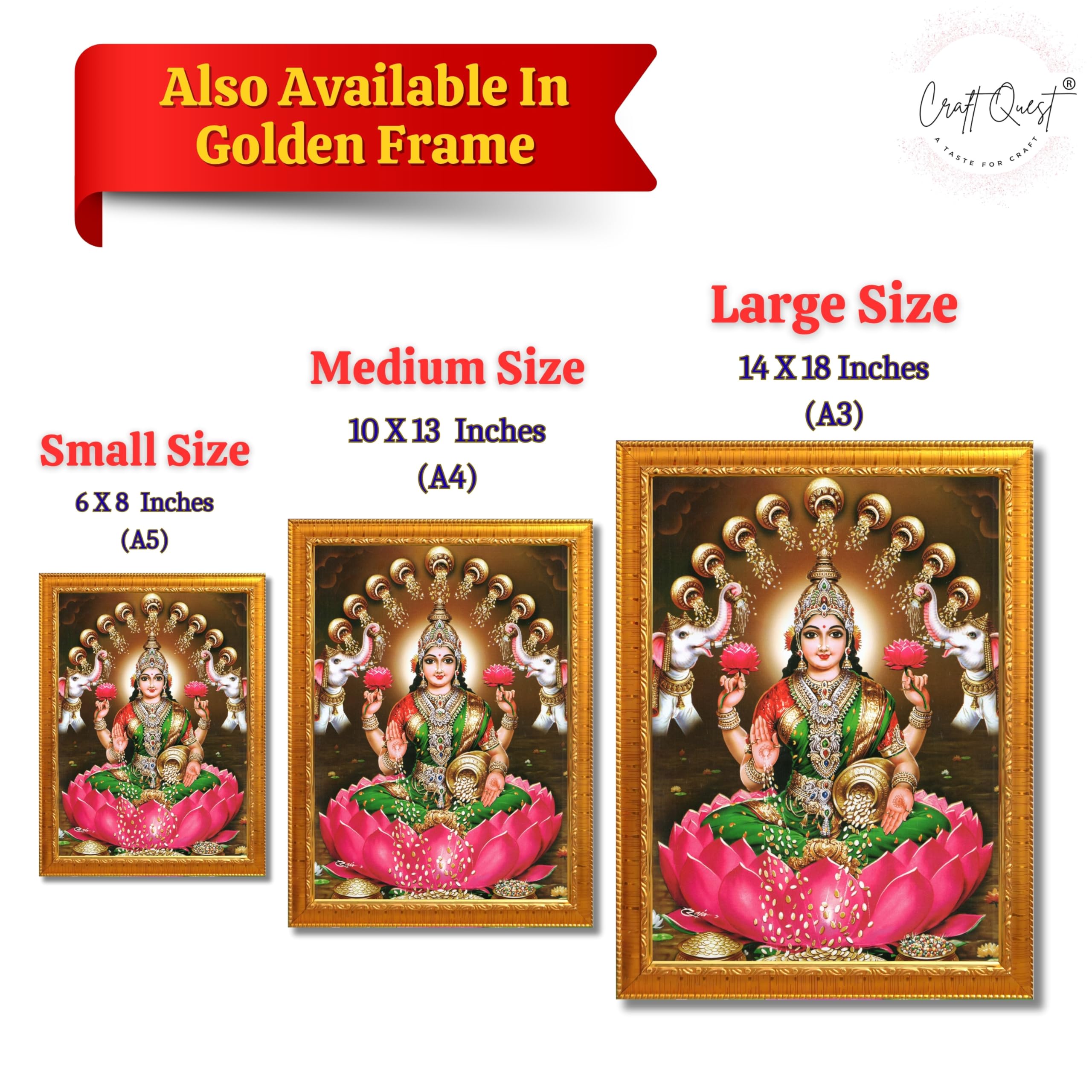 CRAFT QUEST Goddess Lakshmi Mata Laxmi Maa Wall Painting Photo Framed | Acrylic Glass, Lightweight & Waterproof | Ideal for Home, Office, Temple & Puja Room, Wall Decor