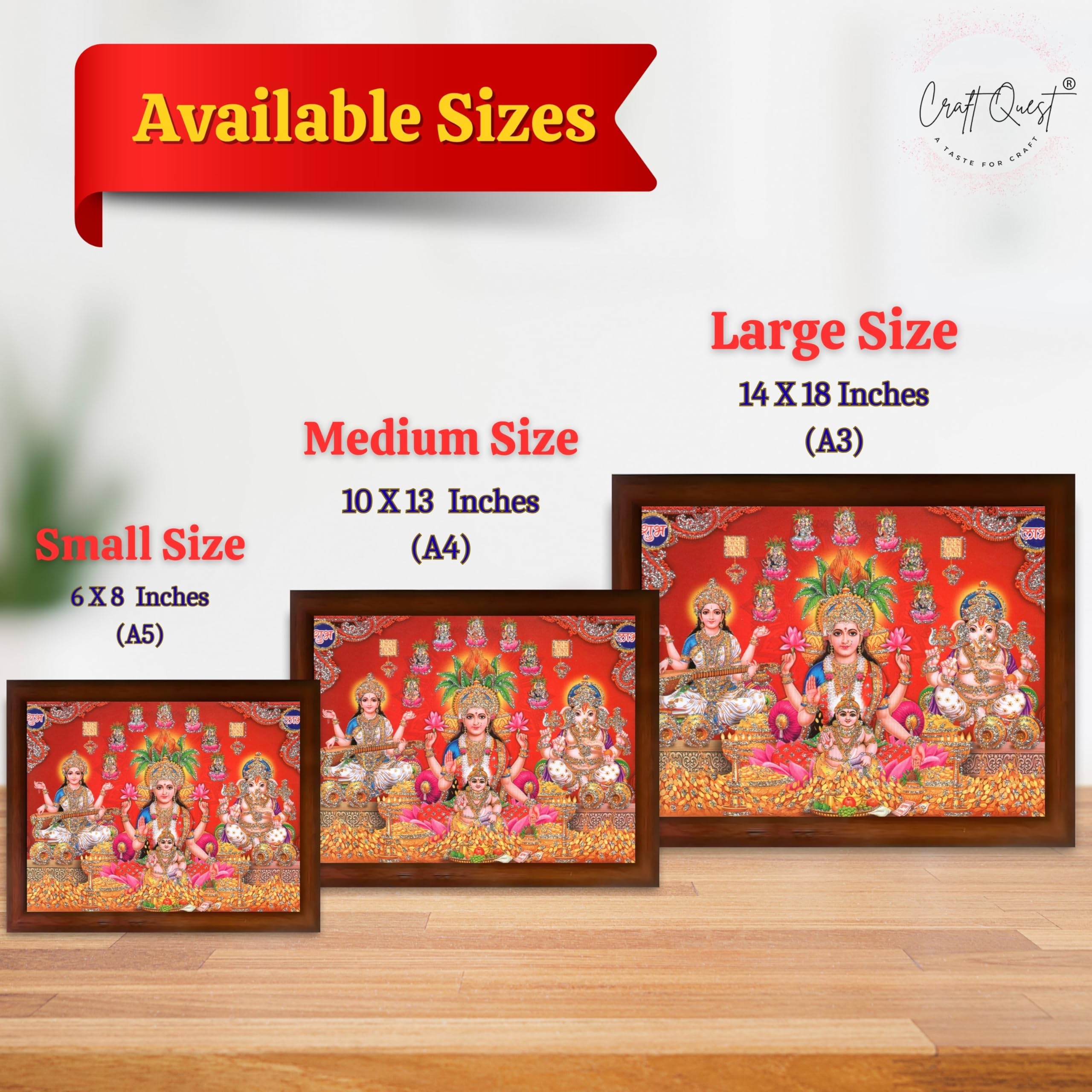 CRAFT QUEST Lakshmi Devi Dhana Laxmi Maa Wall Painting Frame for Diwali,Temple, Pooja, Living Room Home and Decor