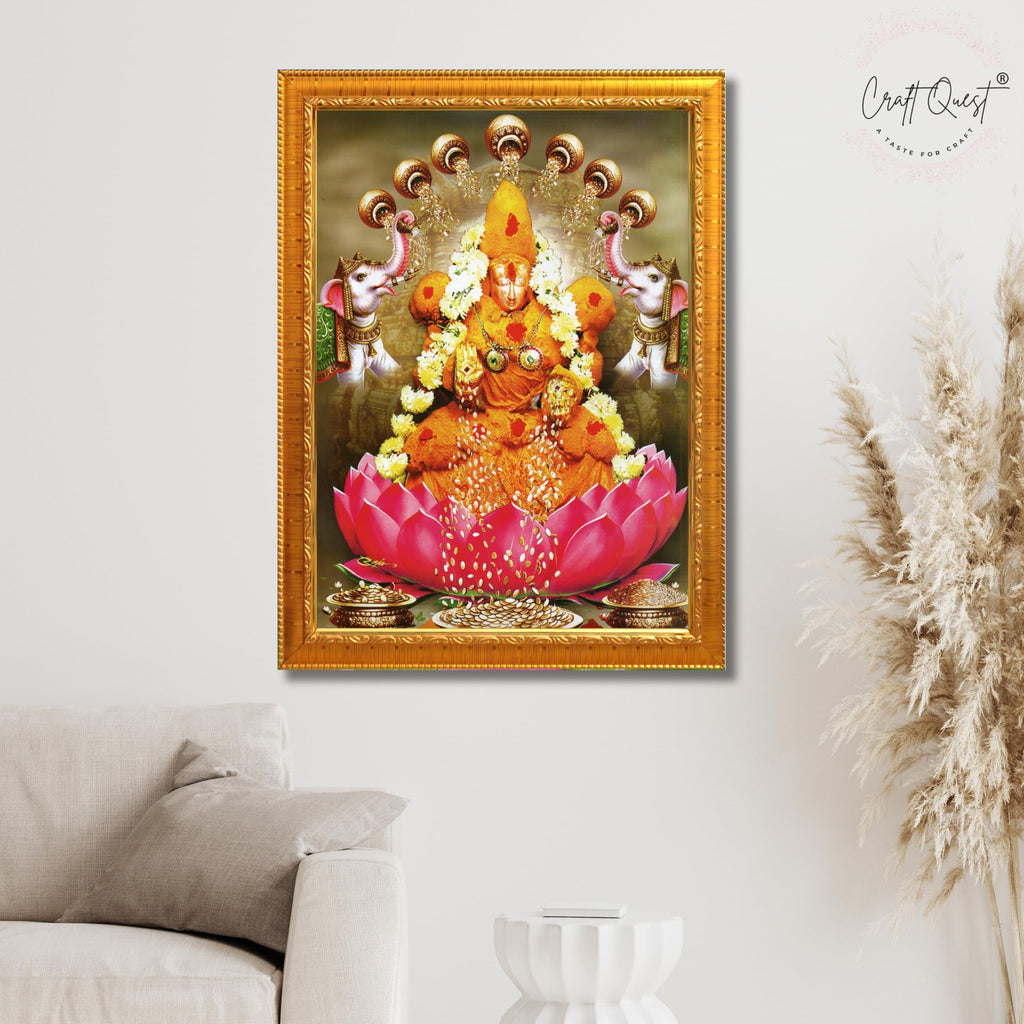 CRAFT QUEST Padmavati Devi Padmavathi Thayar Amman Wall Photo Framed | South God Picture Frame for Home, Office, Temple & Gifting, Decor