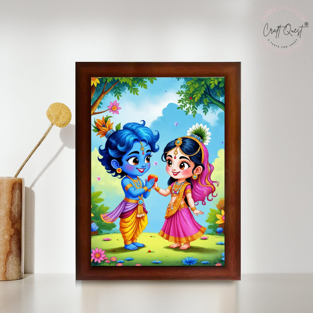 CRAFT QUEST Cute Bal Gopal HD Print | Bal Krishna Frame for Home Temple, Office Desk, Car Dashboard