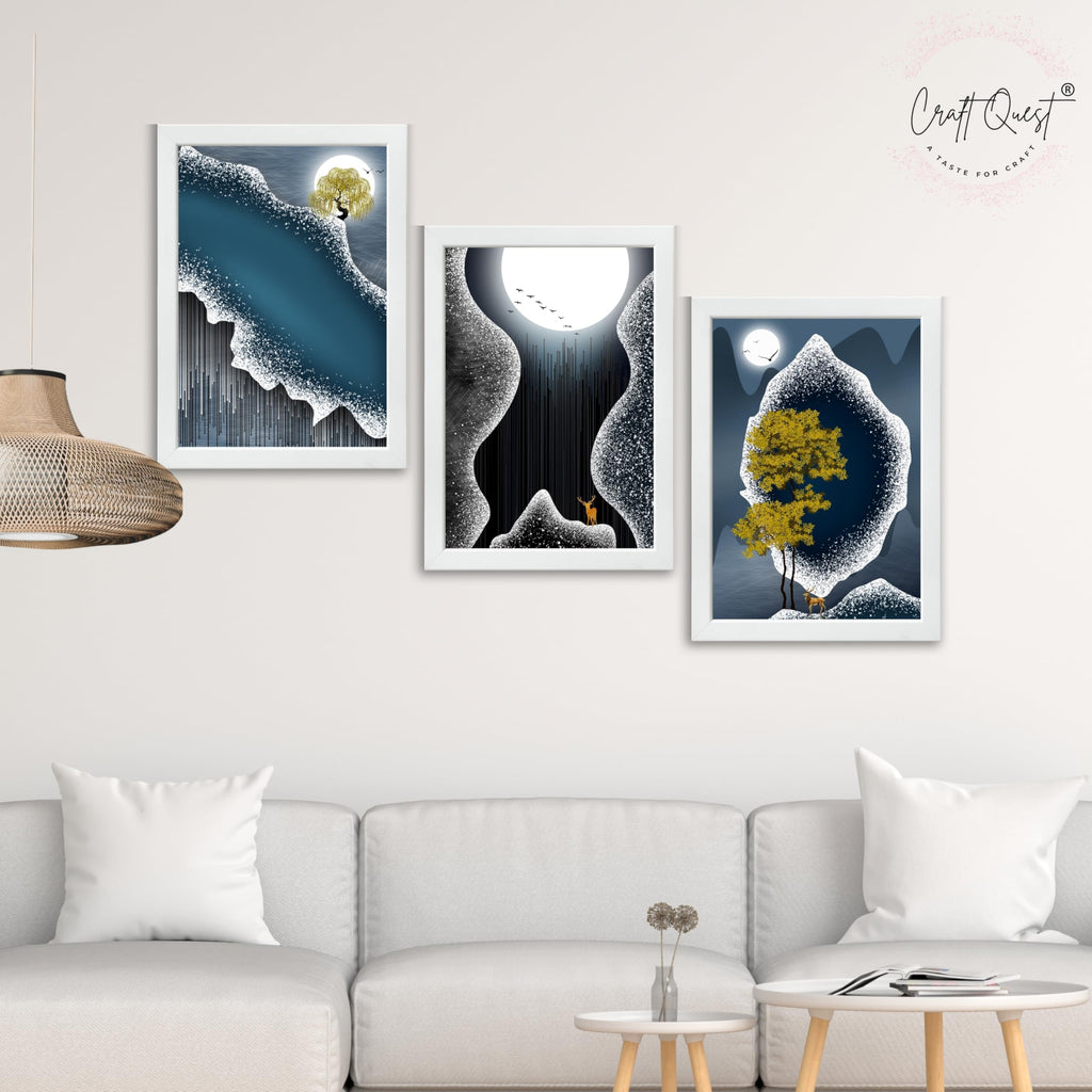 CRAFT QUEST Modern Art Abstract Fashionable Artwork Wall Art | Set of 3 Frames for Home Decoration | Ideal for Living Room, Bedroom & Offices