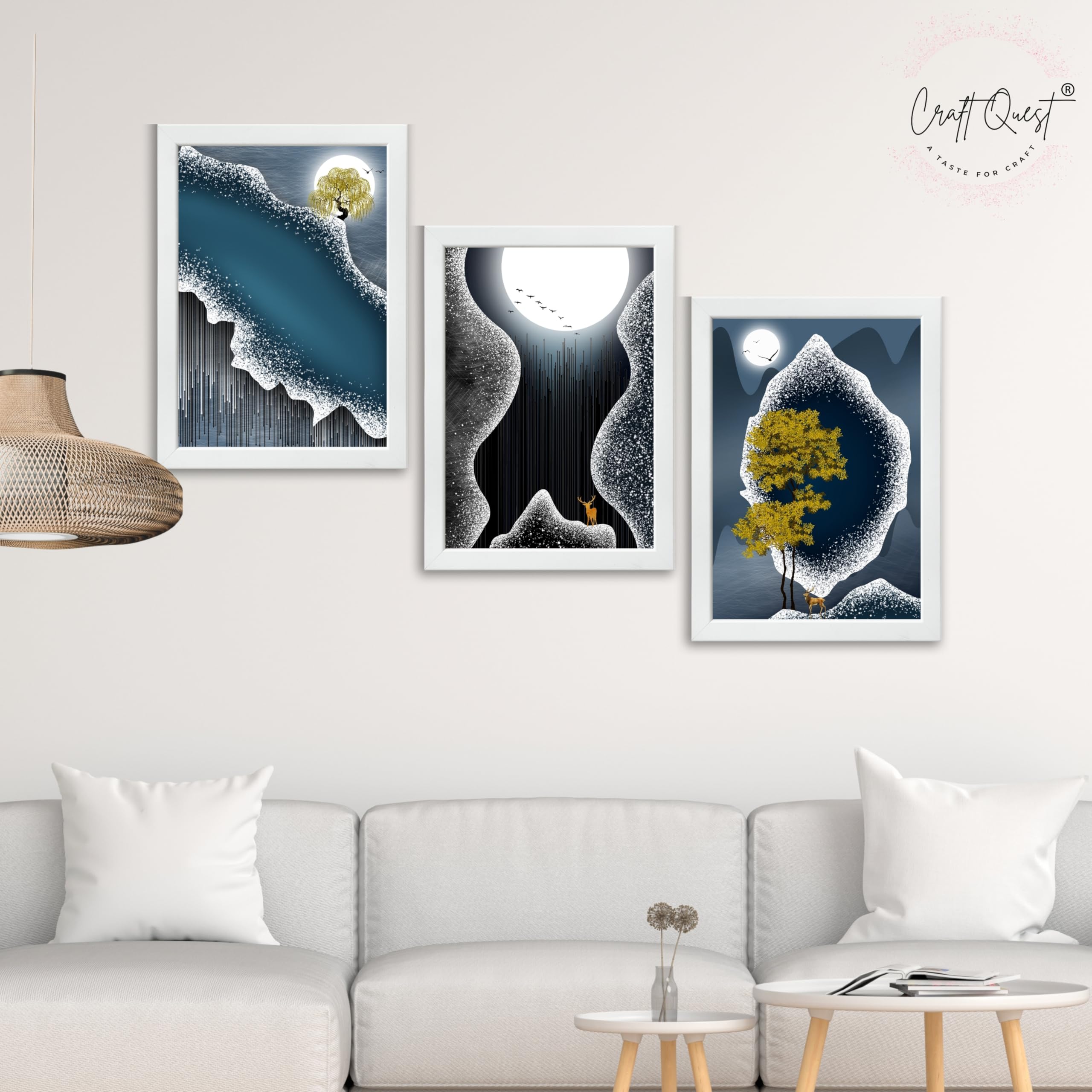 CRAFT QUEST Modern Art Abstract Fashionable Artwork Wall Art | Set of 3 Frames for Home Decoration | Ideal for Living Room, Bedroom & Offices